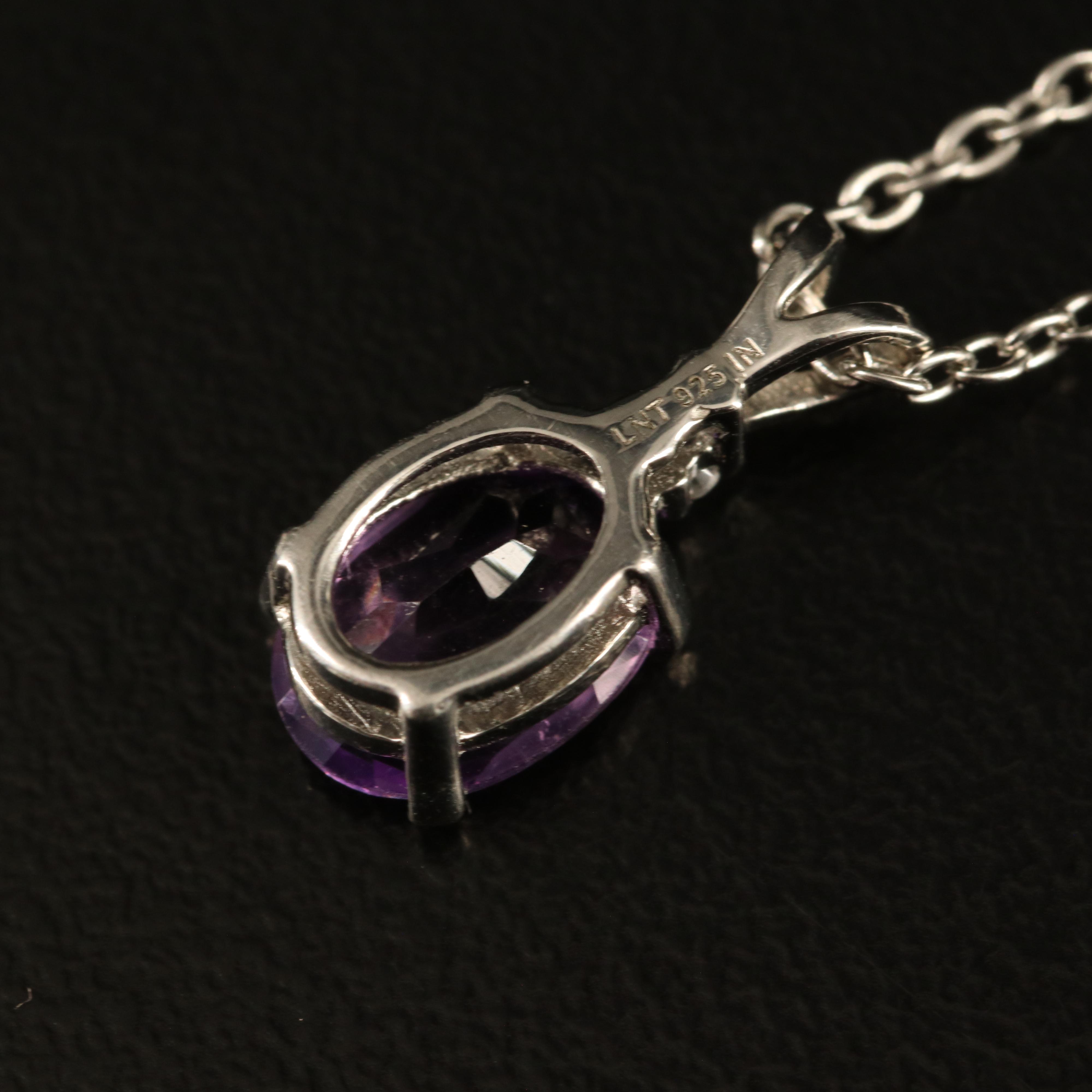 Sterling Amethyst and Zircon Pendant Necklace