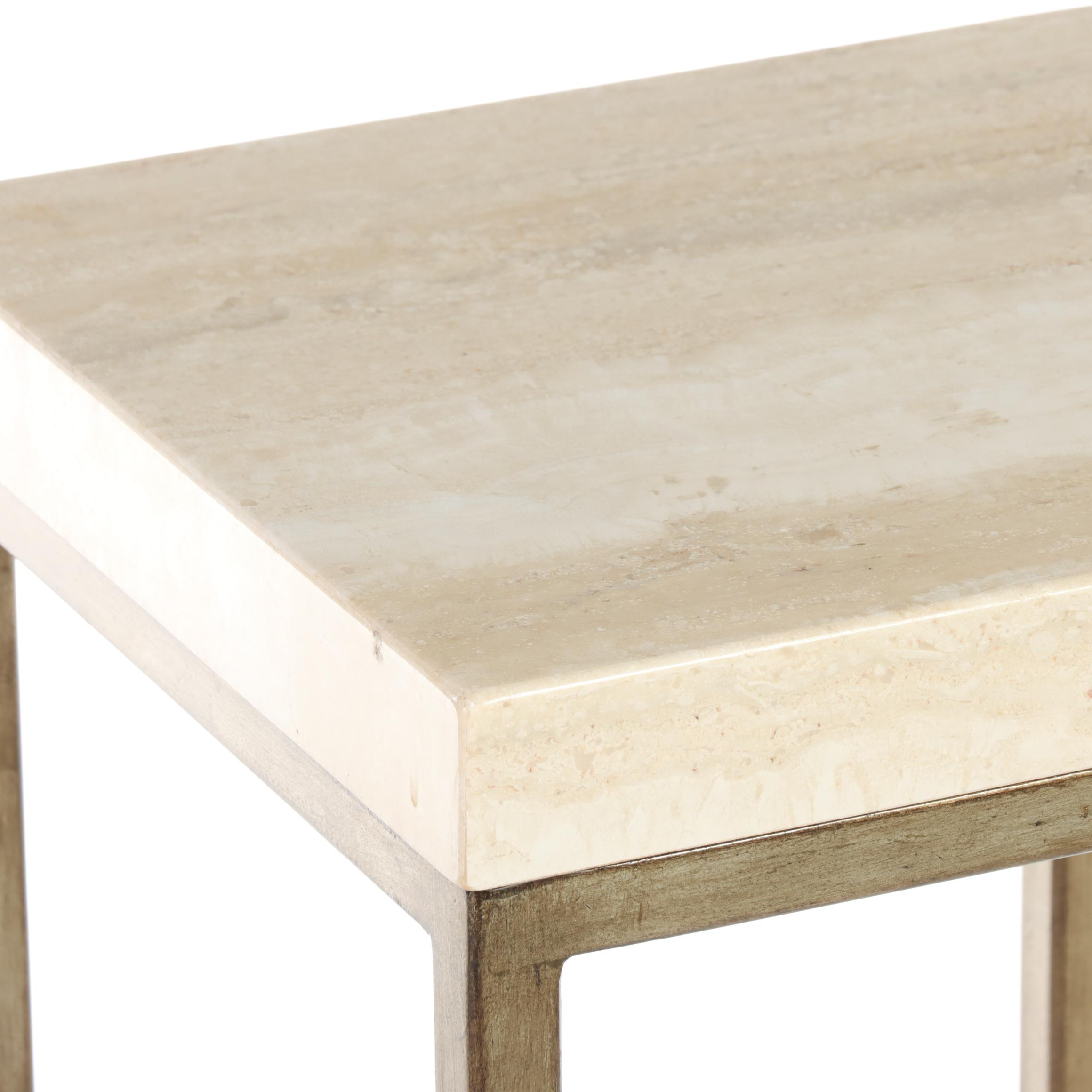 Lexington Furniture Modernist Style Gilt Metal and Travertine Top Side Table