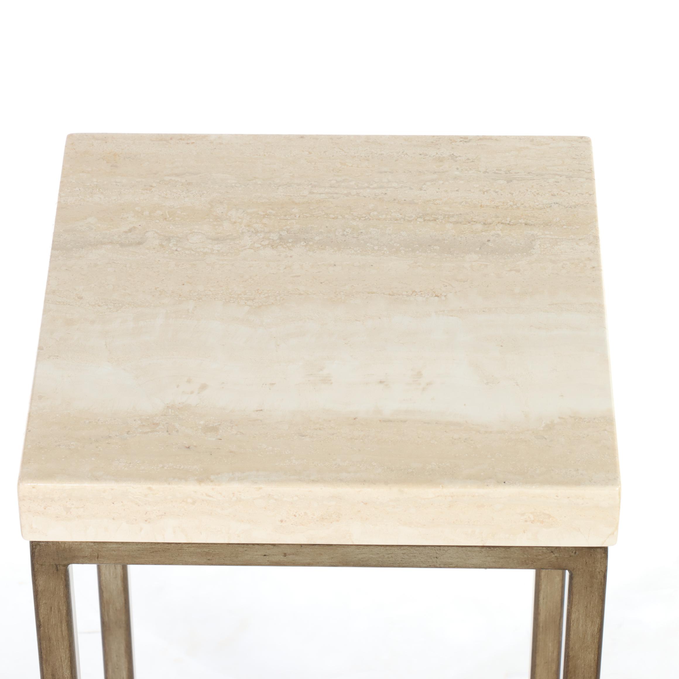 Lexington Furniture Modernist Style Gilt Metal and Travertine Top Side Table