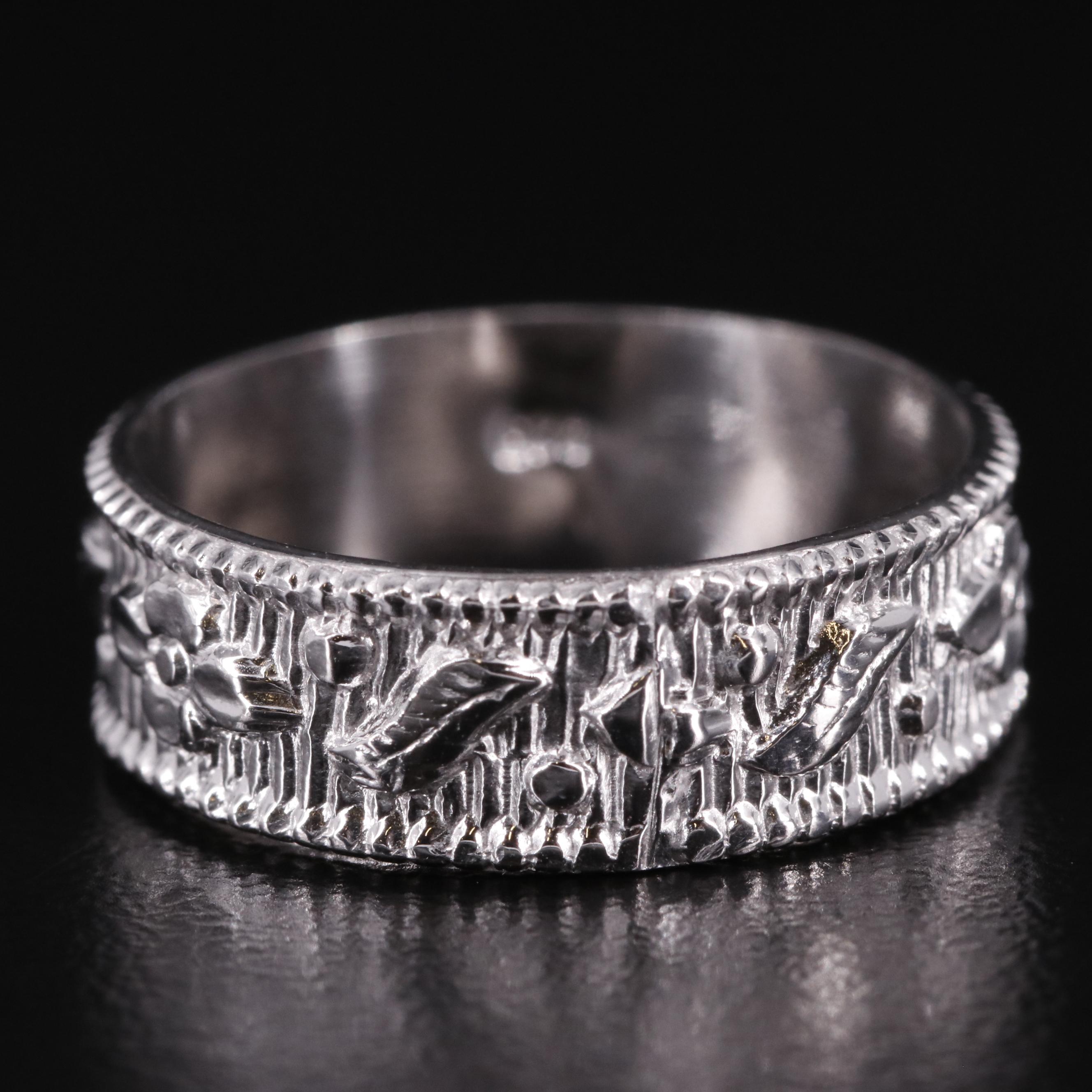 Sterling Coin Edge Floral Band