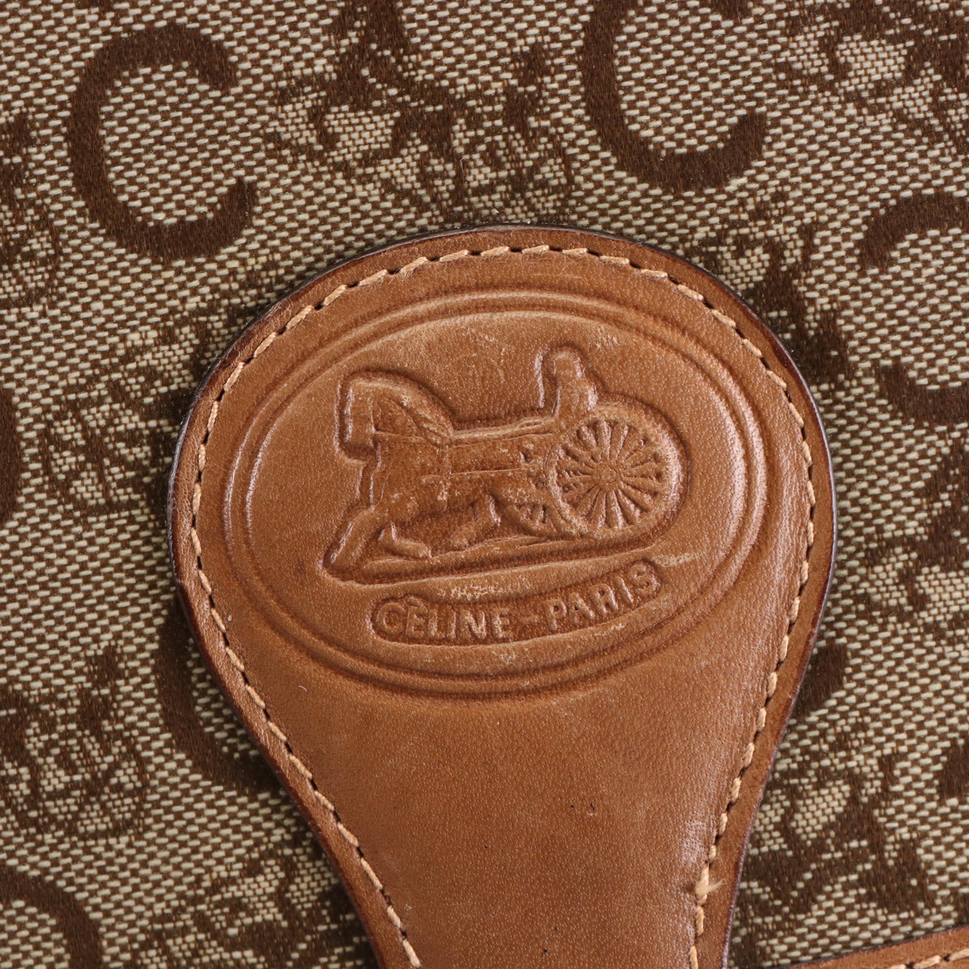 Céline Shoulder Bag in Carriage Monogram C Canvas and Brown Leather Trim