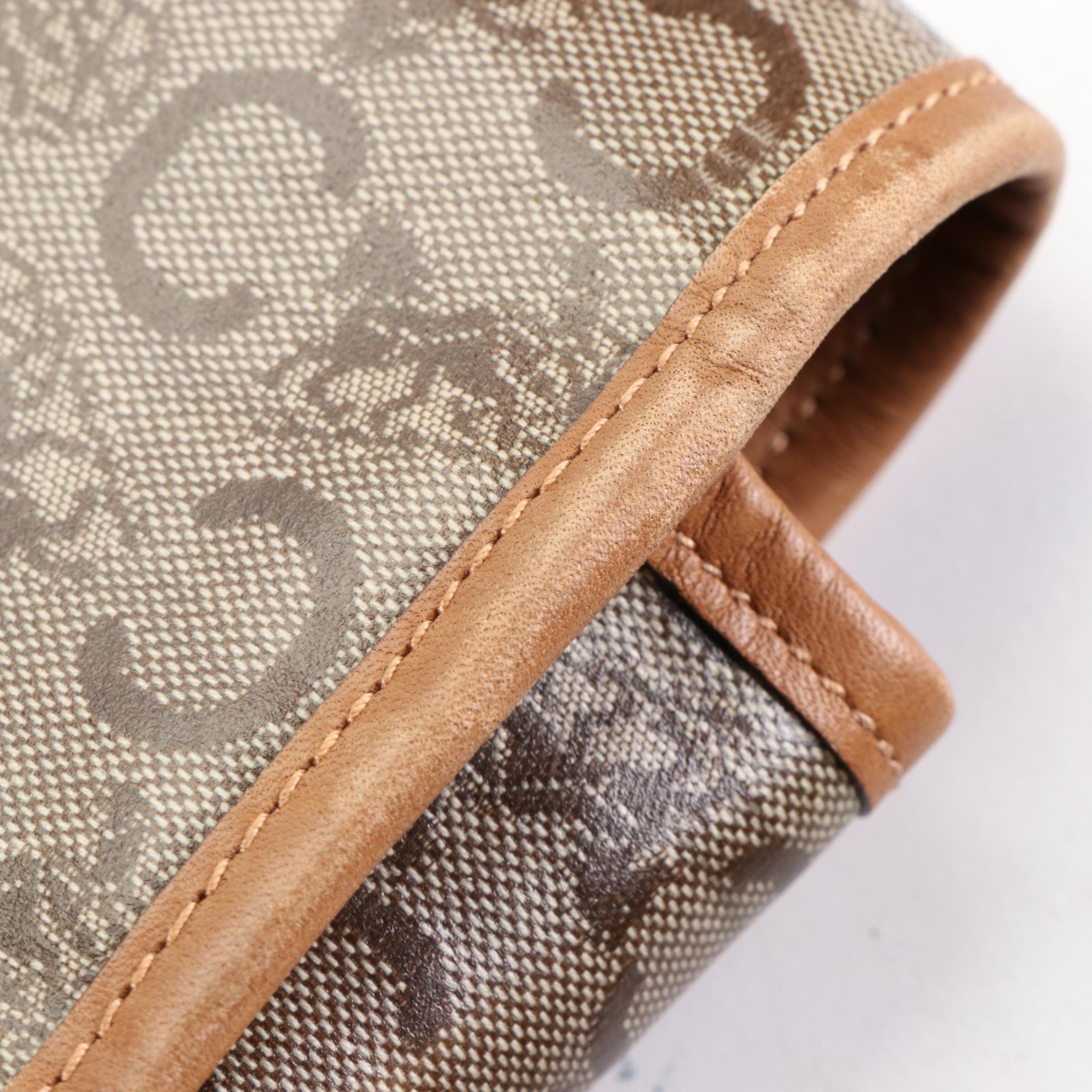 Céline Shoulder Bag in Carriage Monogram C Canvas and Brown Leather Trim