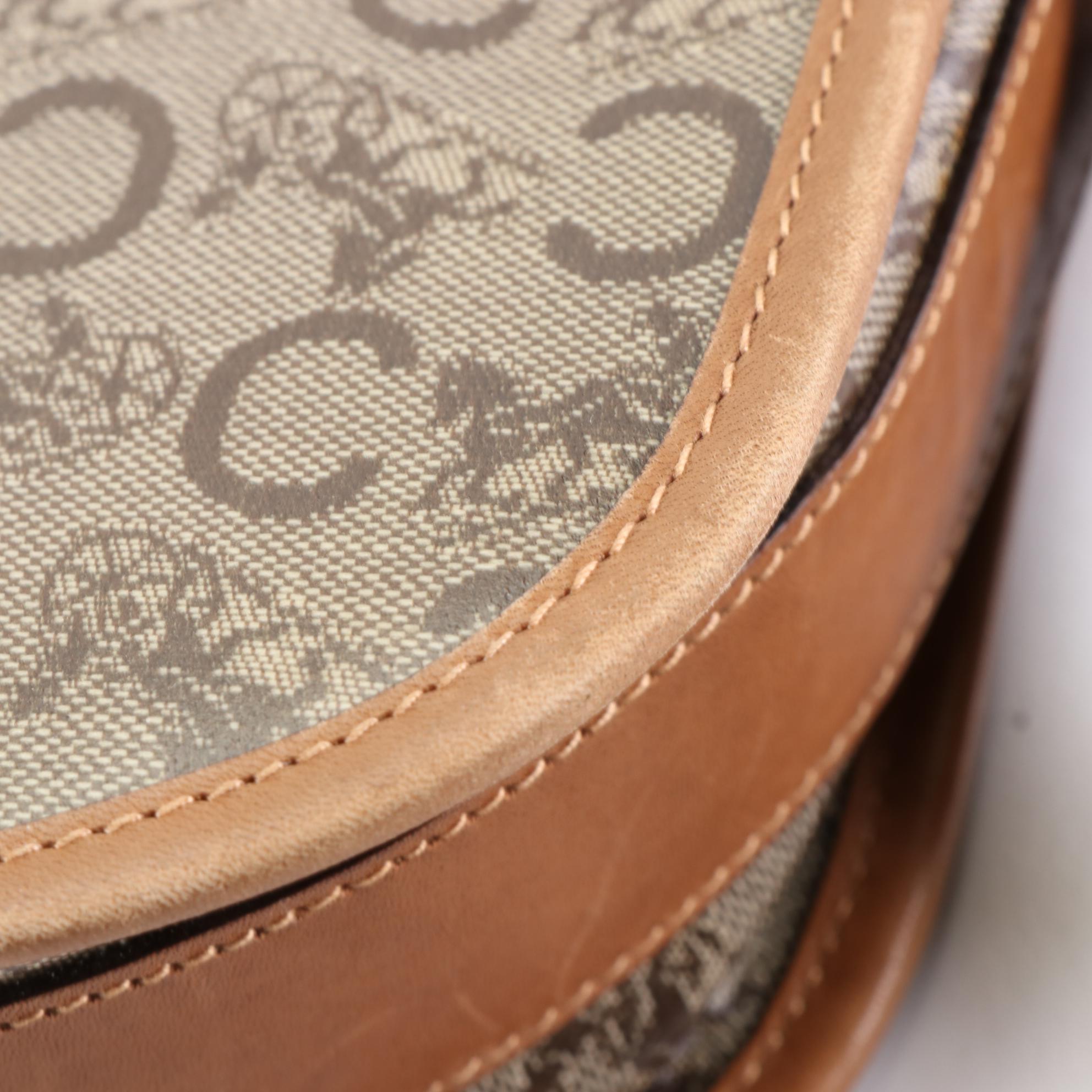 Céline Shoulder Bag in Carriage Monogram C Canvas and Brown Leather Trim