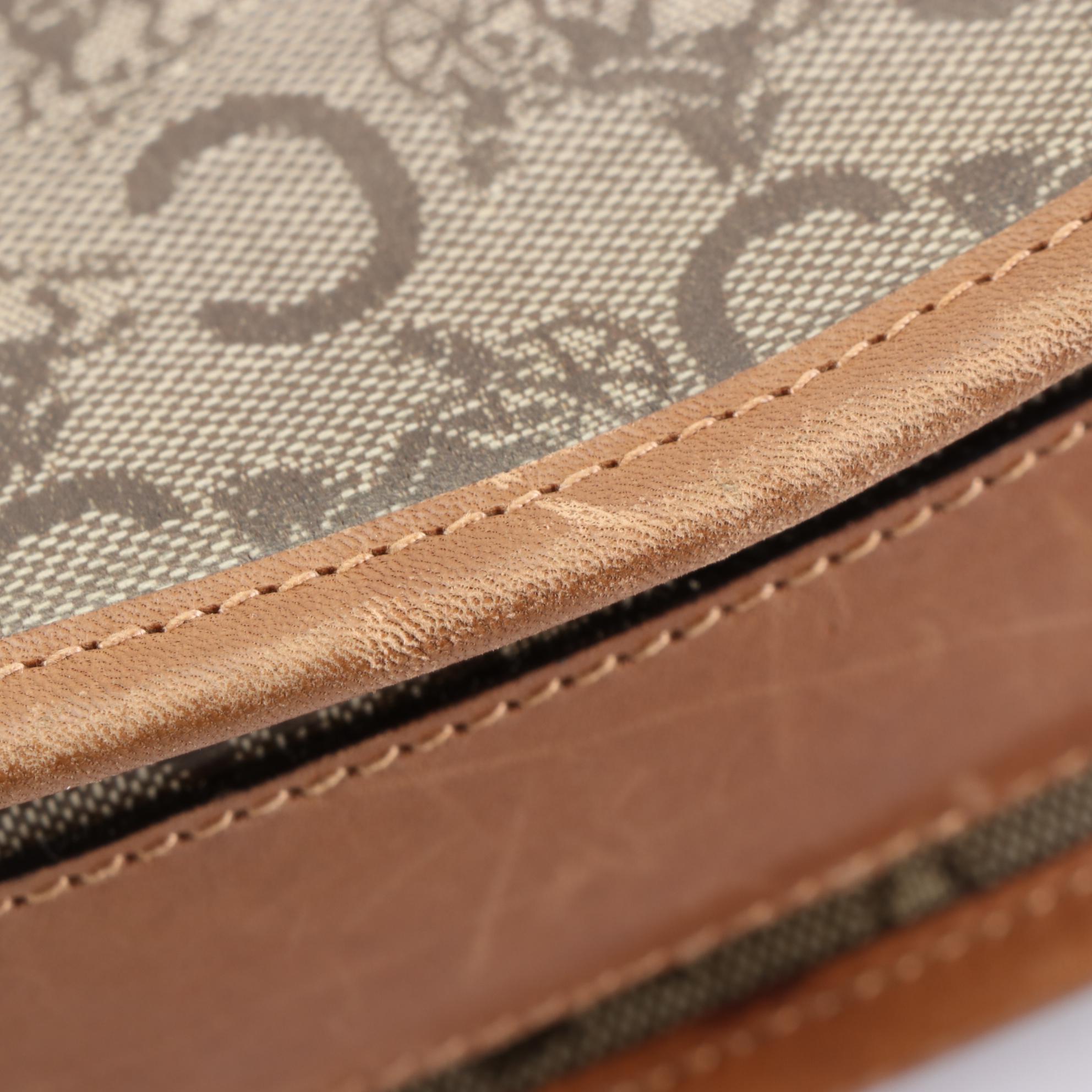 Céline Shoulder Bag in Carriage Monogram C Canvas and Brown Leather Trim