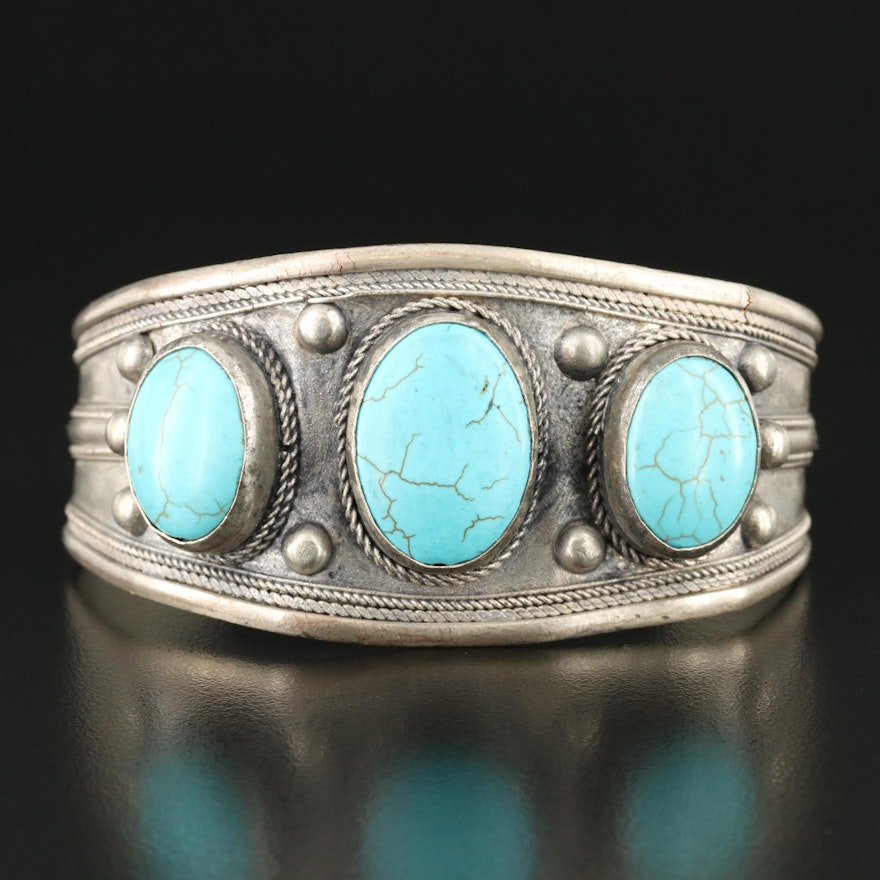 Turquoise Cuff with Rope Trimming