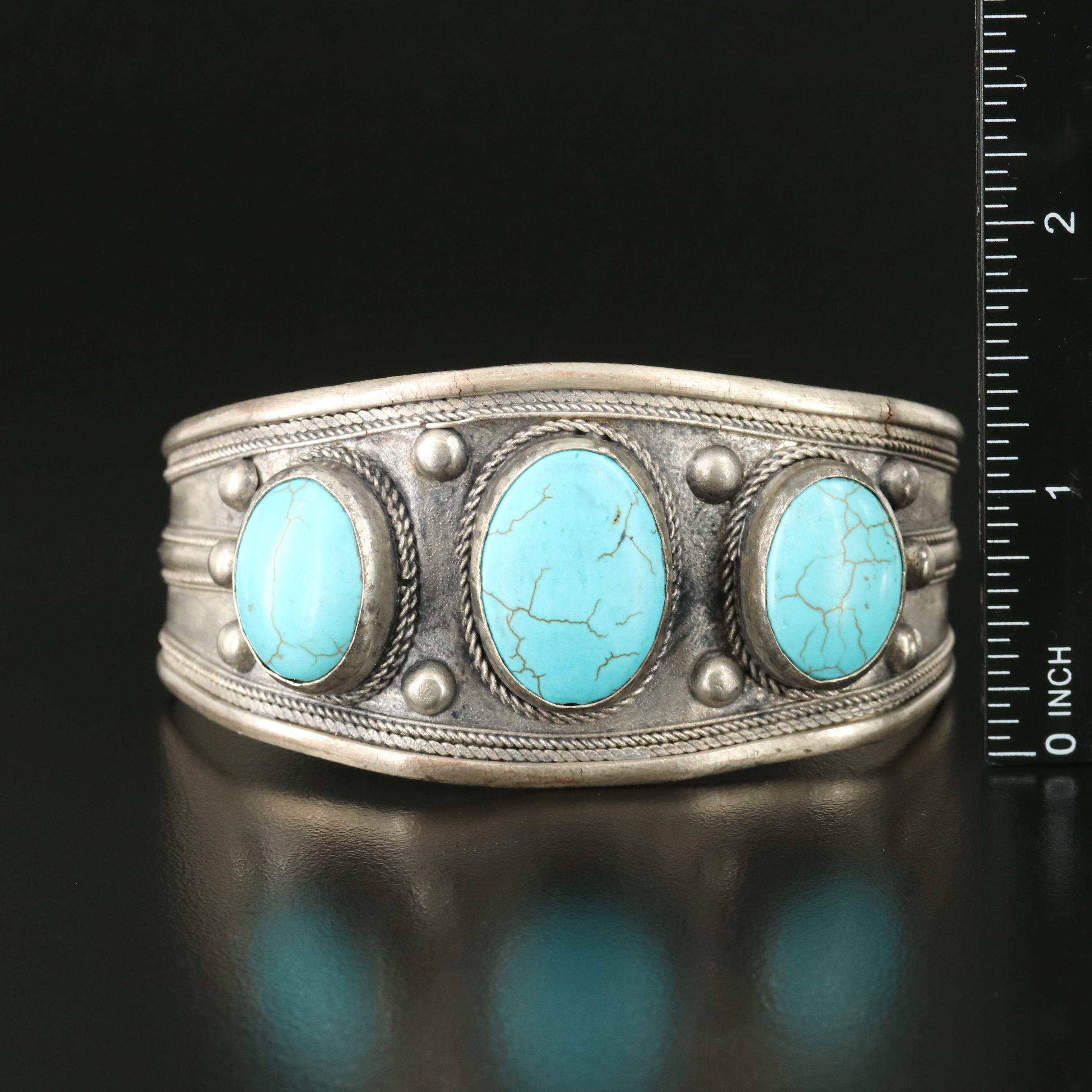 Turquoise Cuff with Rope Trimming
