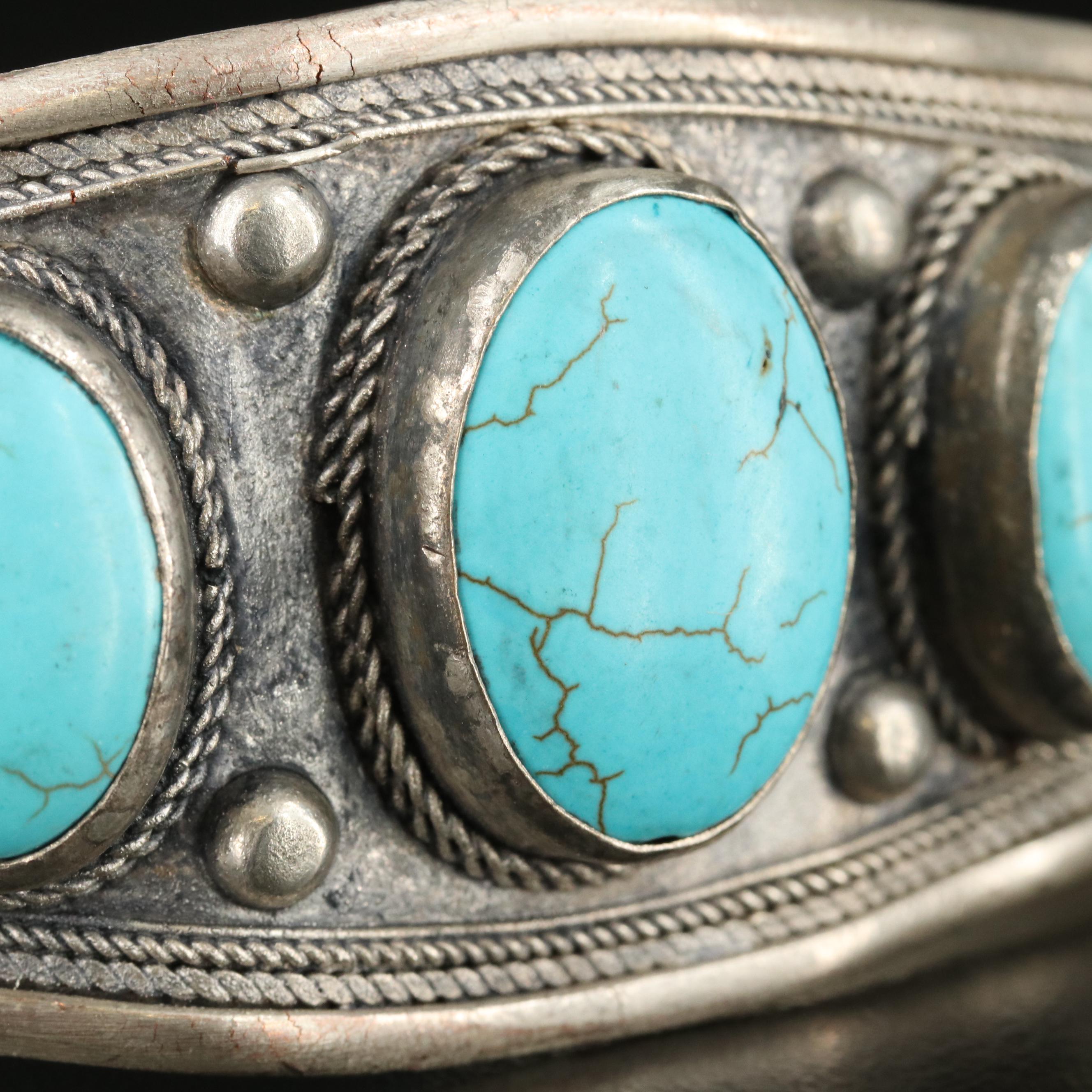 Turquoise Cuff with Rope Trimming
