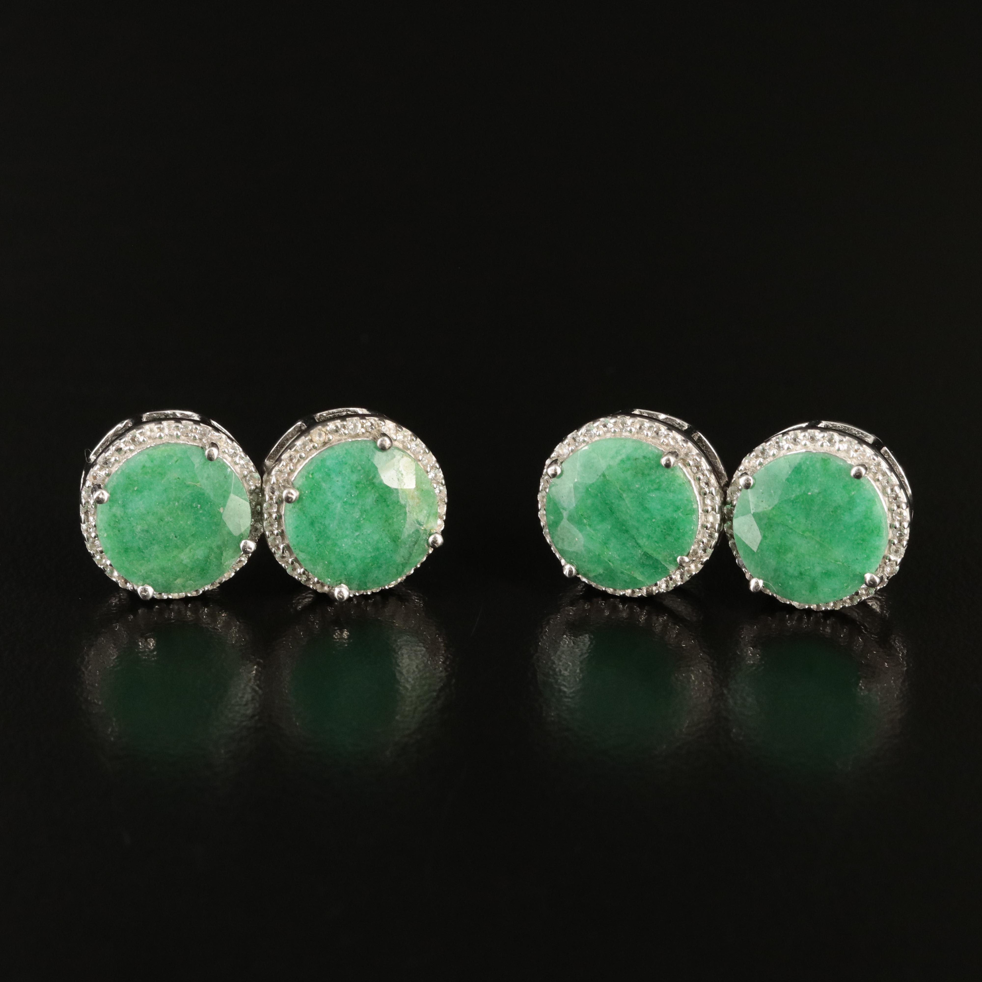 Sterling Beryl and Topaz Button Earrings
