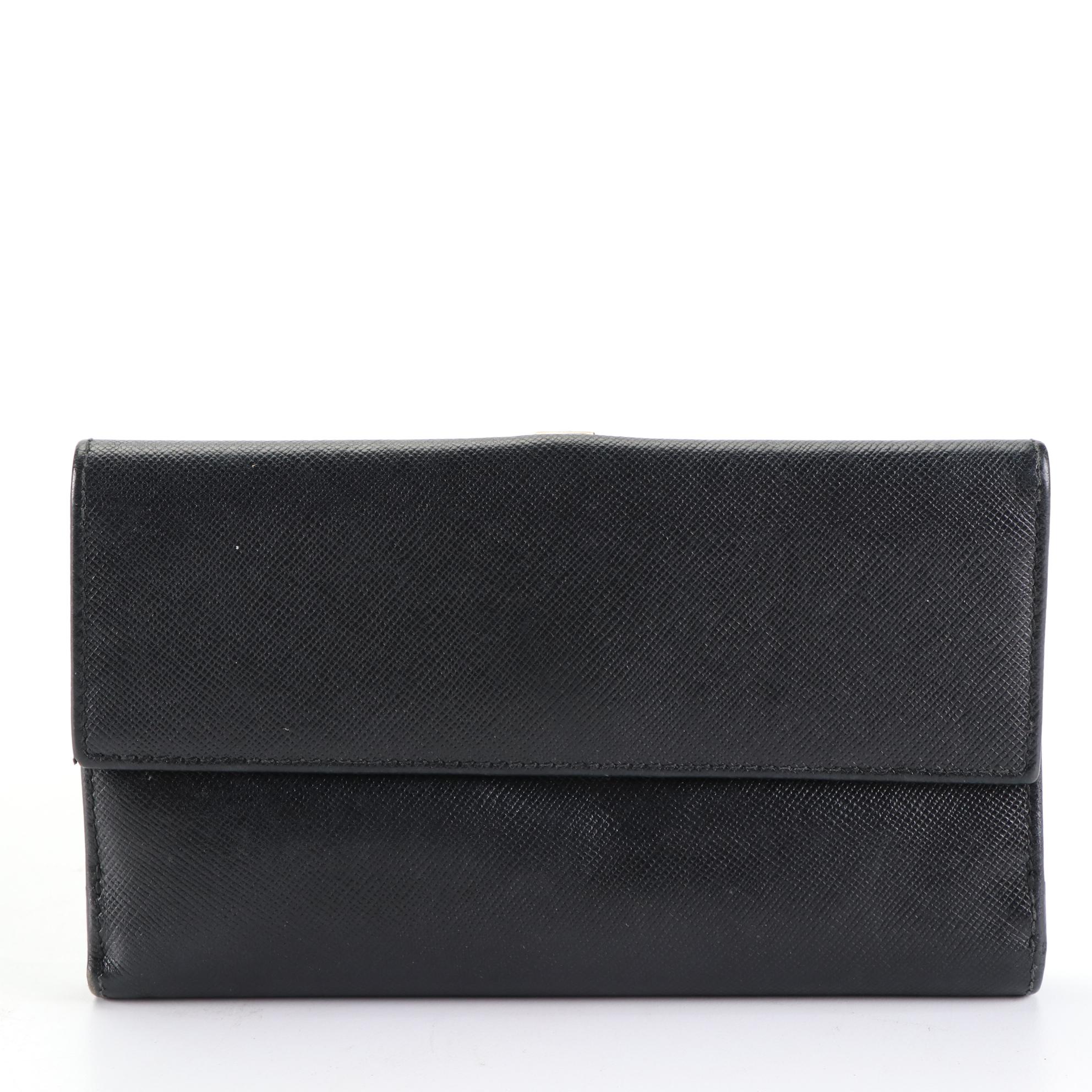 Salvatore Ferragamo Gancini Long Wallet in Black Textured Leather