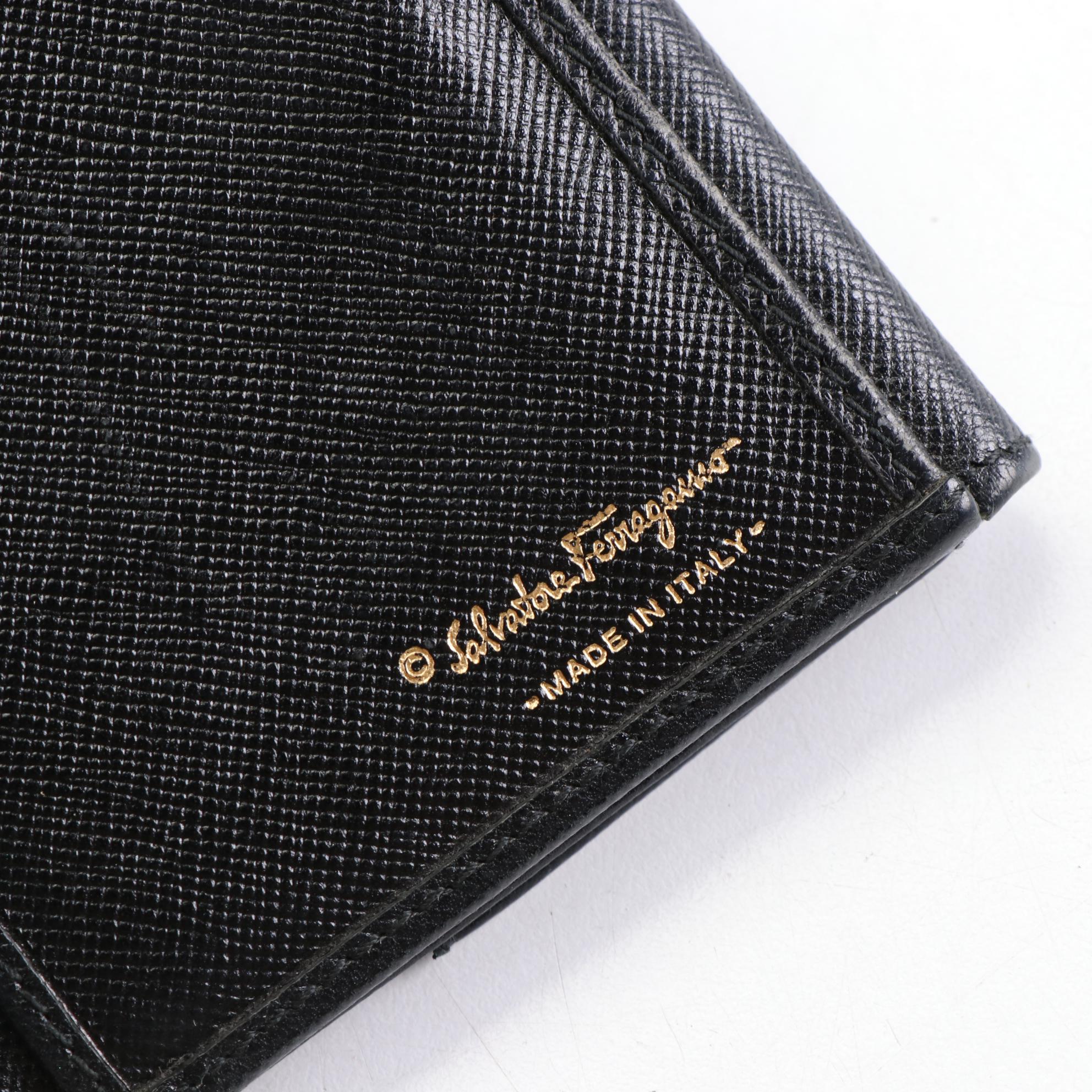 Salvatore Ferragamo Gancini Long Wallet in Black Textured Leather