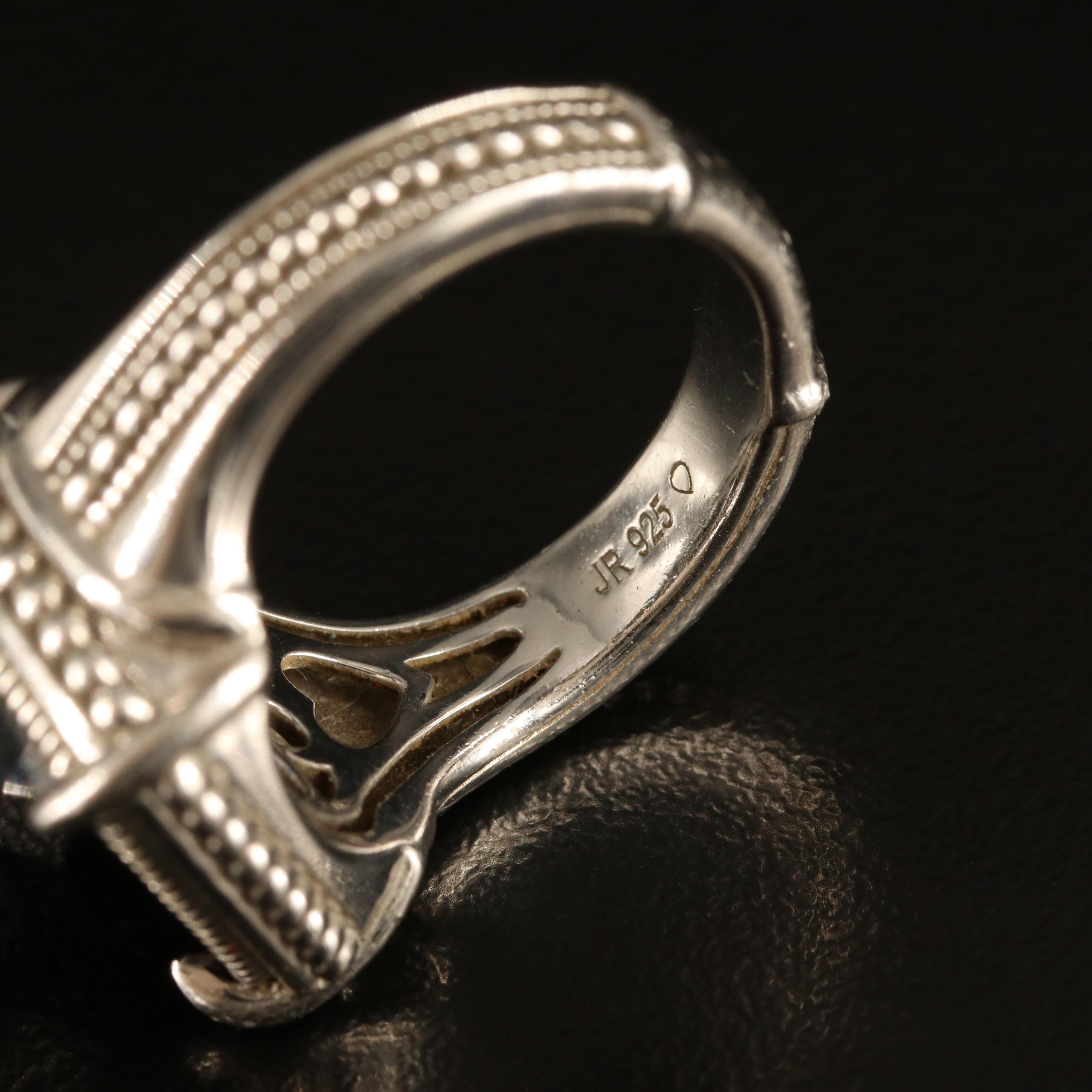 Sterling Black Onyx Ring with Millgrain and Bead Accents