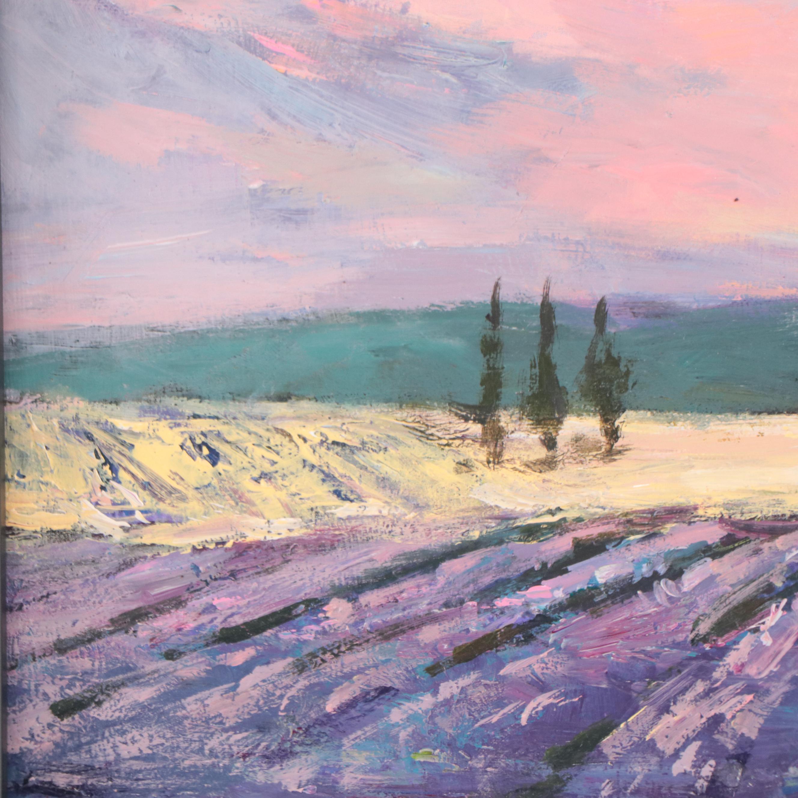 Agnes Rey Oil Painting of Cows in Field "Lavender," 2023