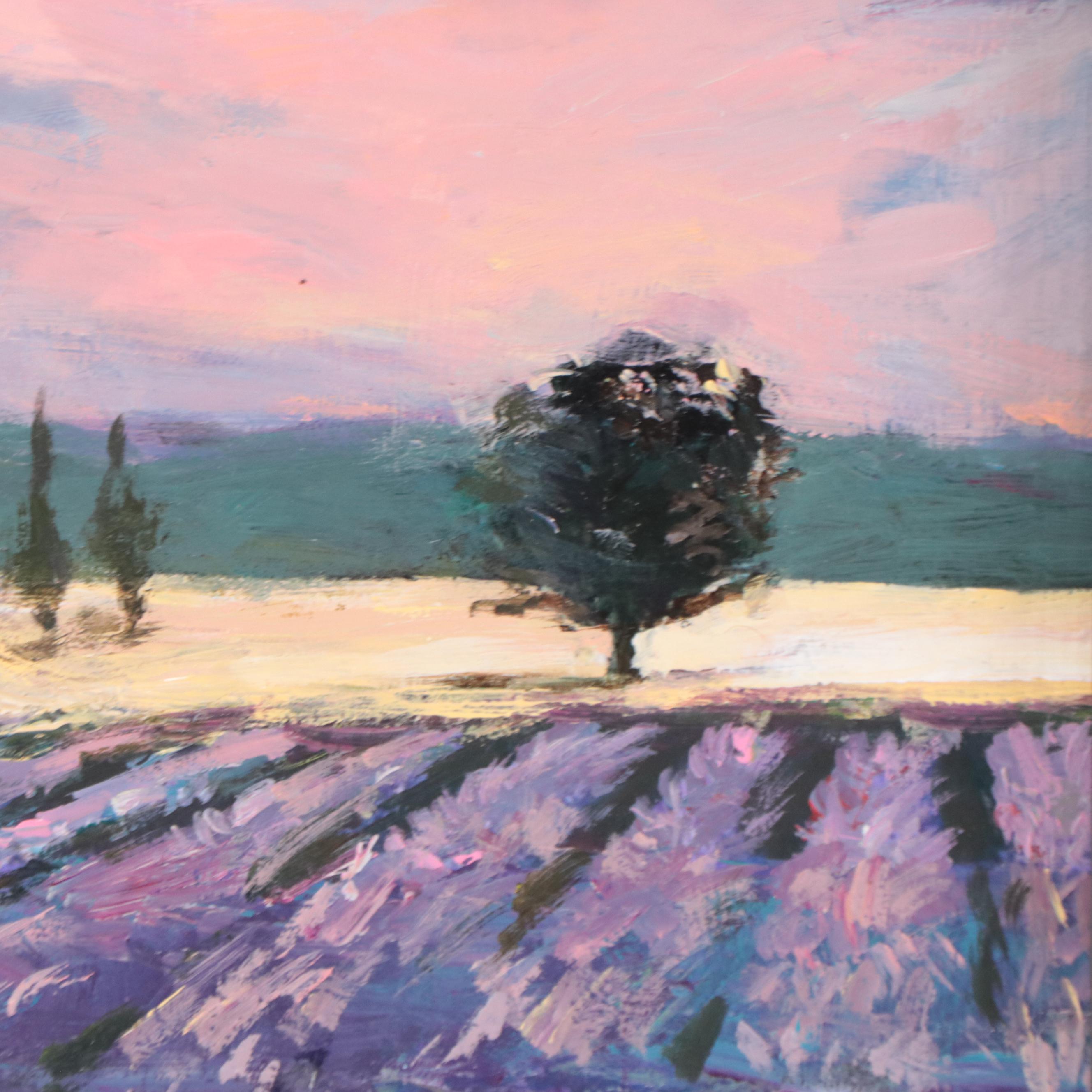 Agnes Rey Oil Painting of Cows in Field "Lavender," 2023