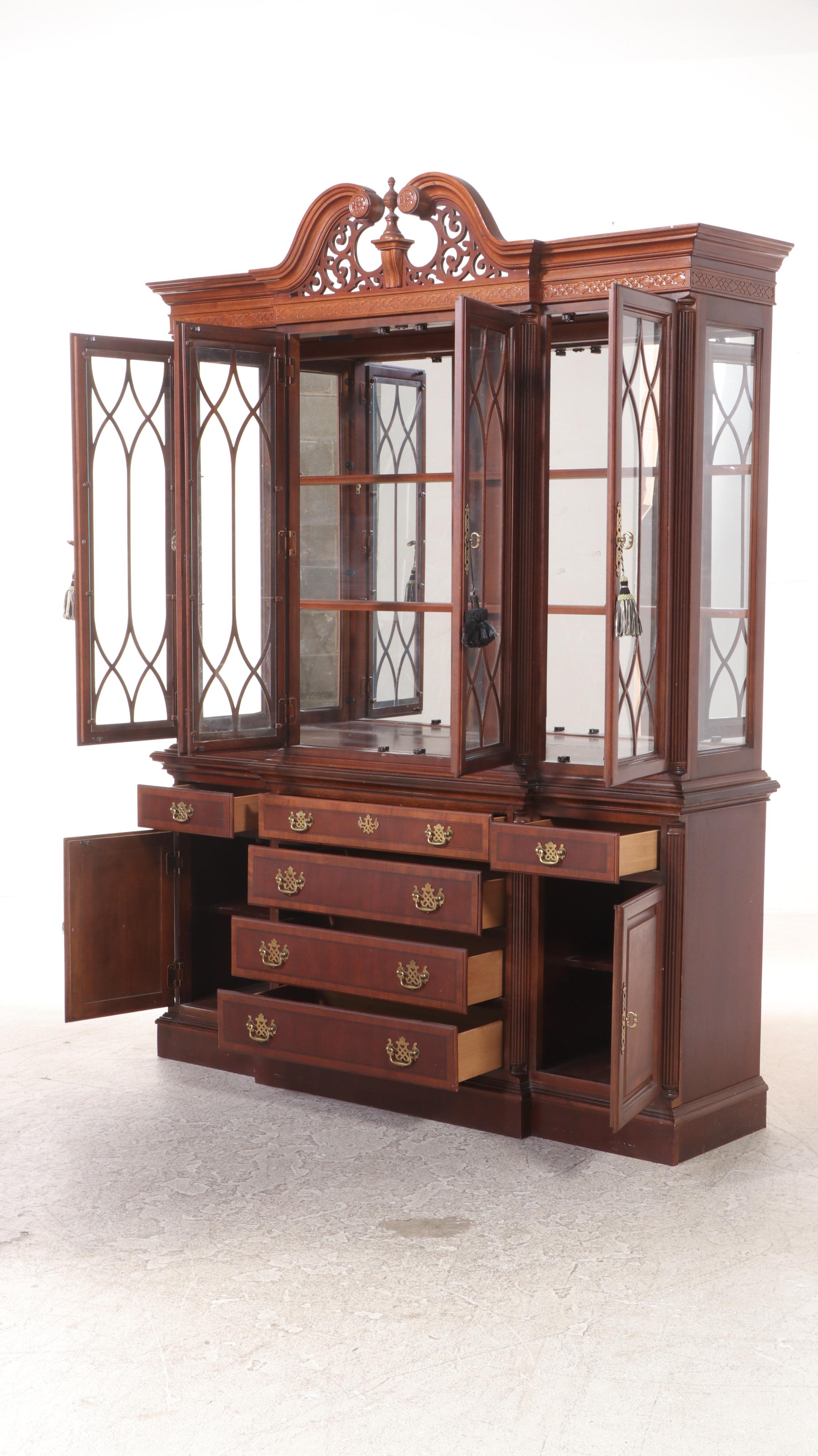 Federal Style Mahogany Breakfront China Cabinet, Late 20th Century