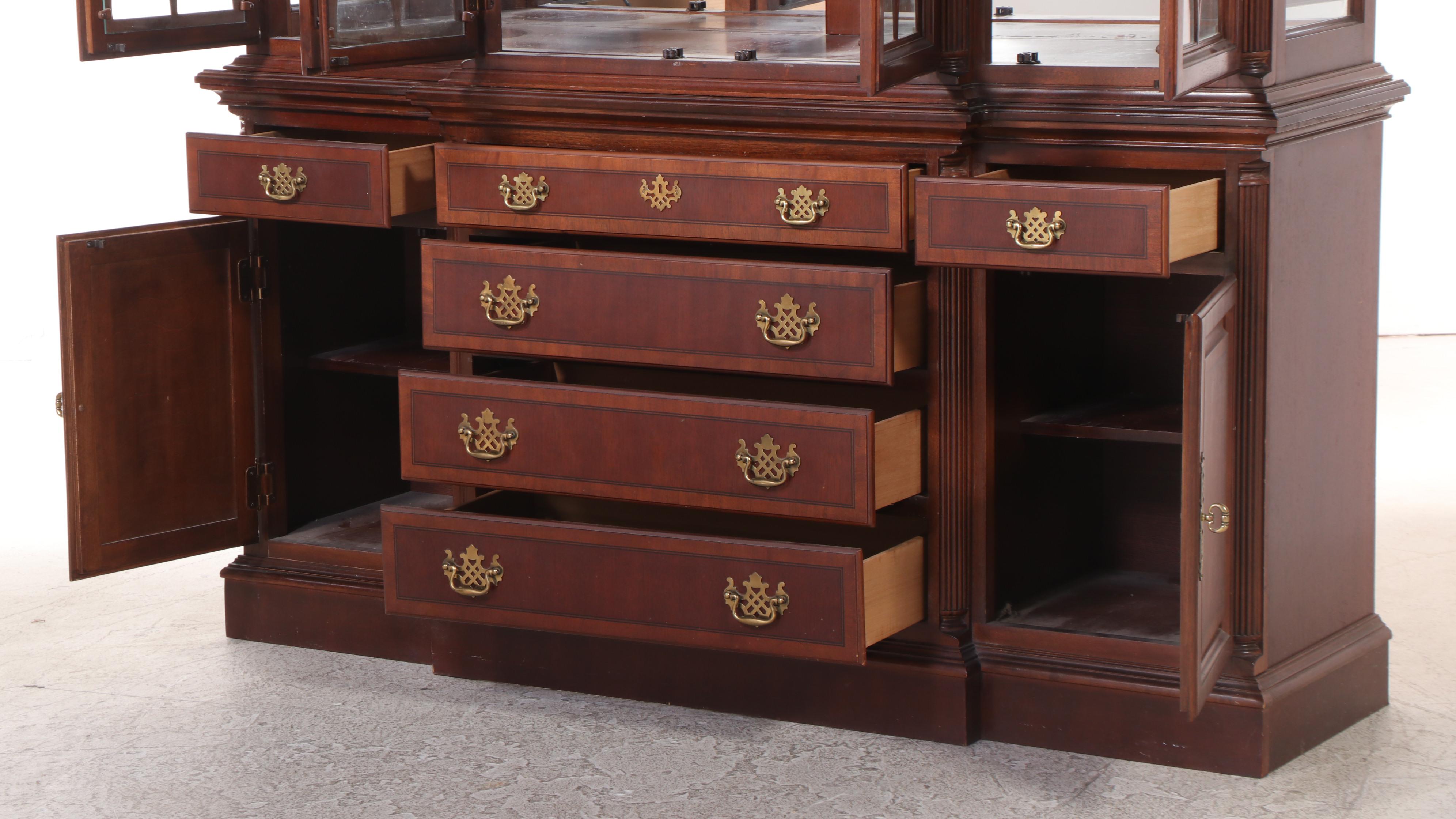 Federal Style Mahogany Breakfront China Cabinet, Late 20th Century