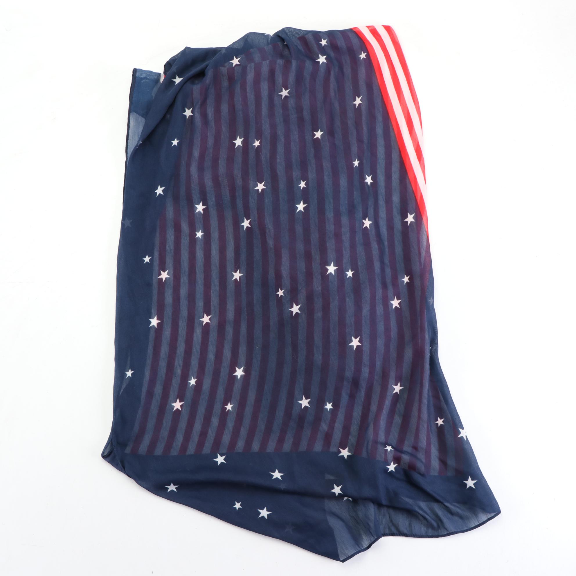 Collectioneighteen American Flag Print Shawl with Anne Klein Paisley Scarf