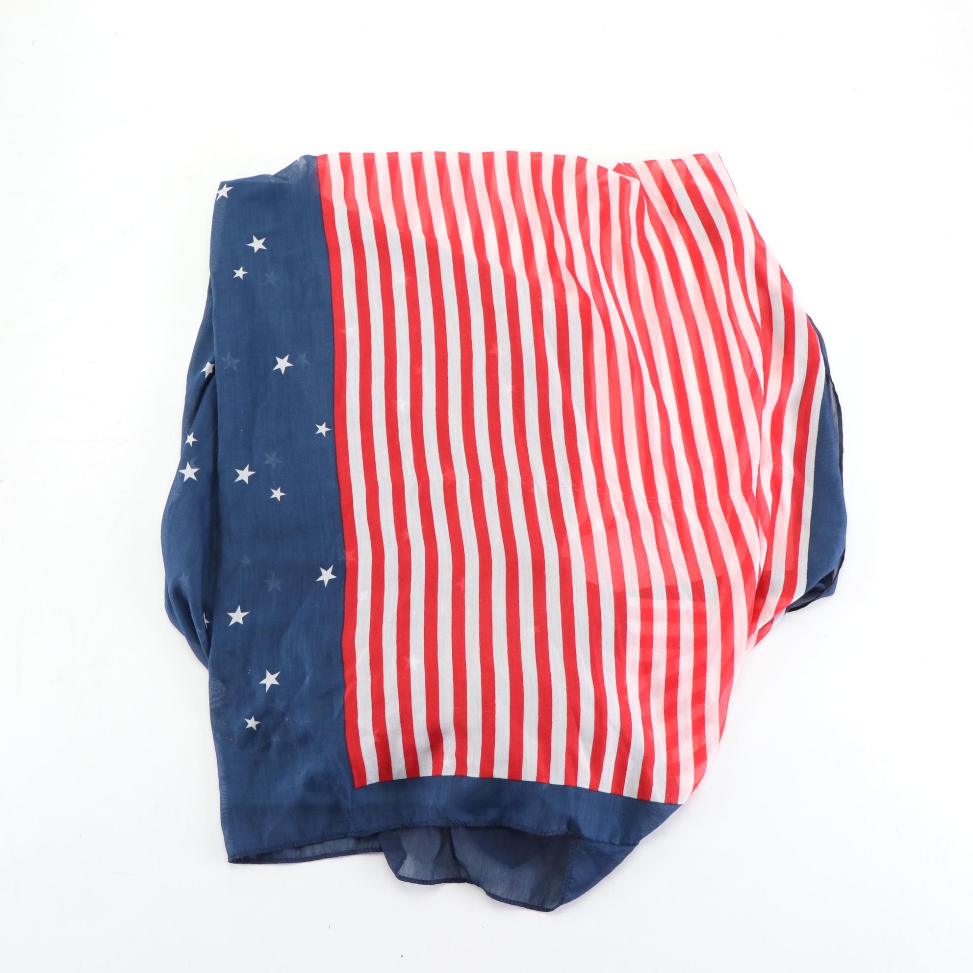 Collectioneighteen American Flag Print Shawl with Anne Klein Paisley Scarf