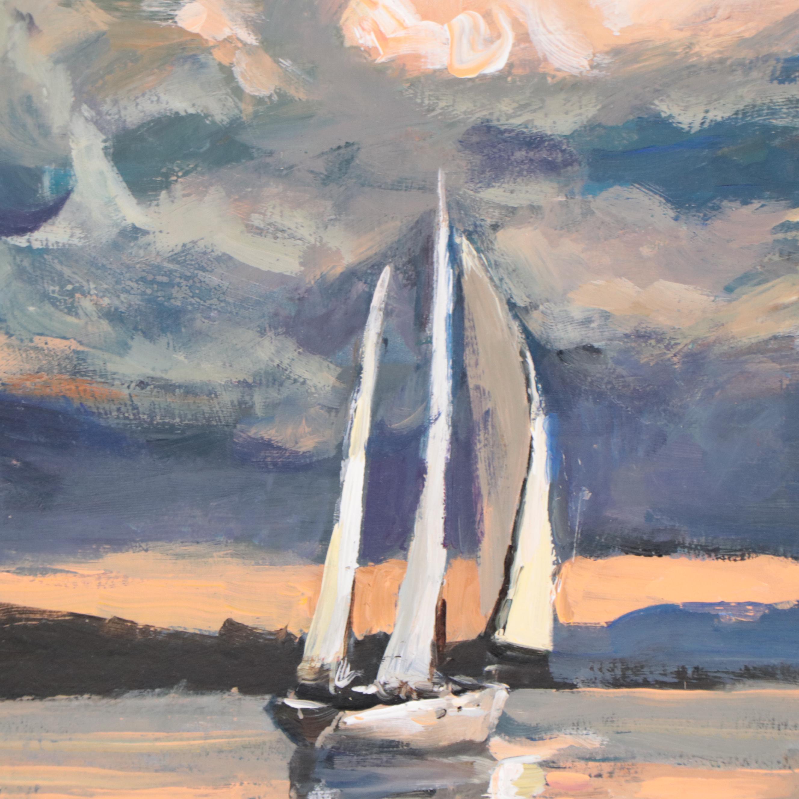 Agnes Rey Oil Painting "Sailboat," 21st Century