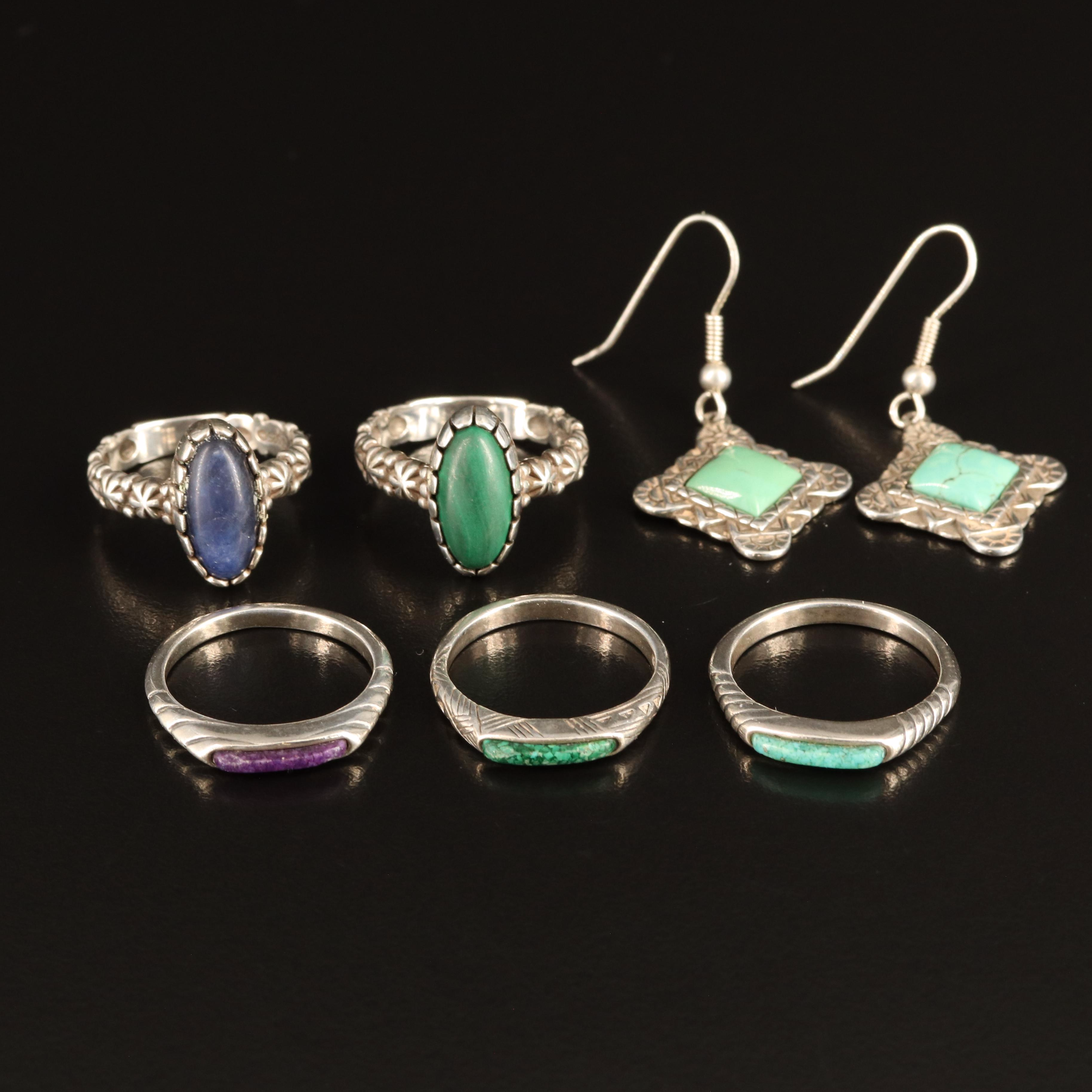 Relios Sterling Turquoise, Malachite and Sodalite Rings and Earrings