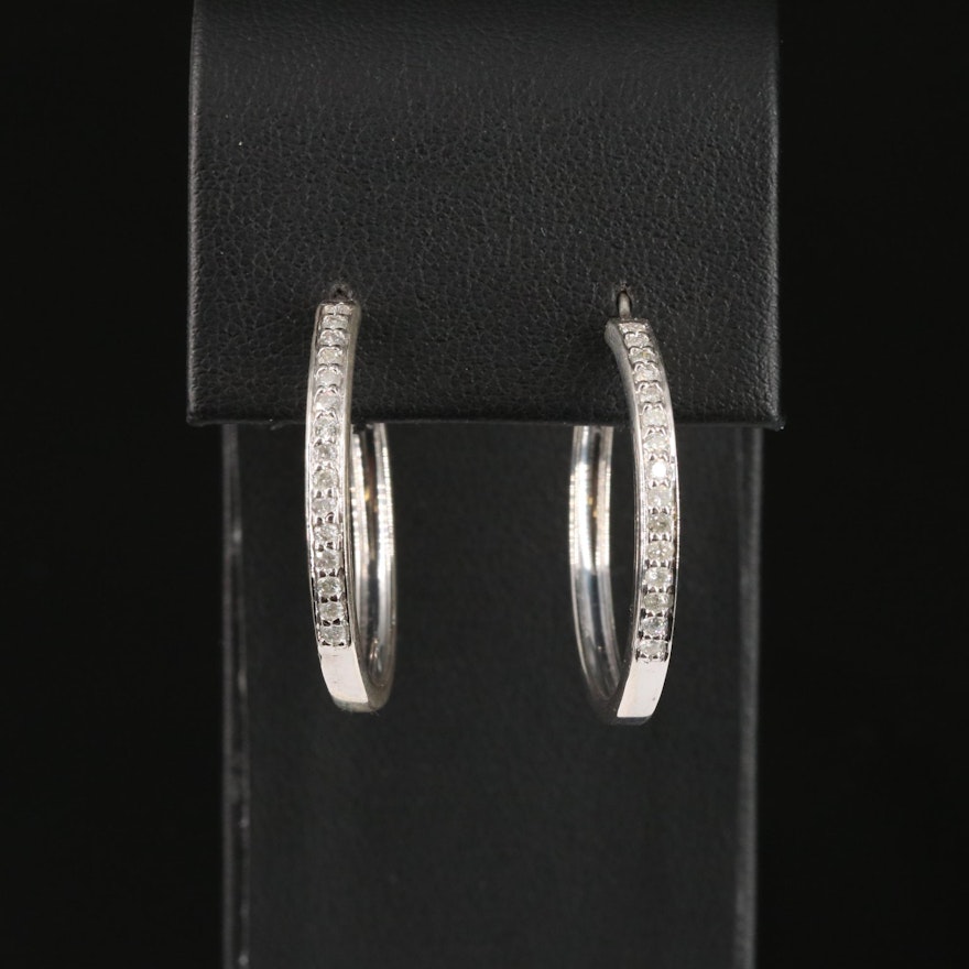 Sterling Diamond Hoop Earrings