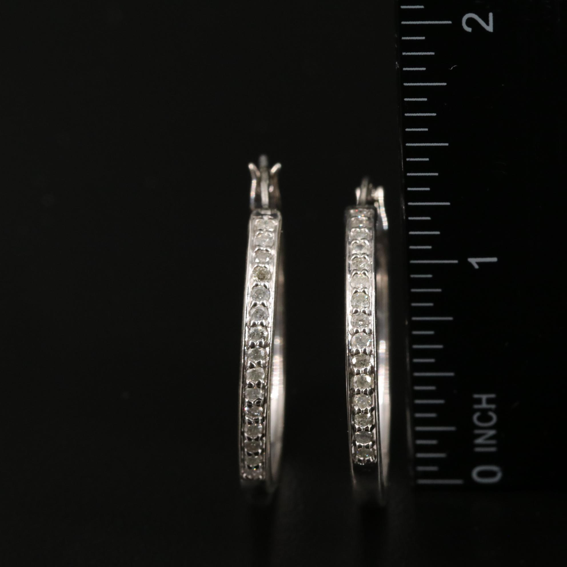 Sterling Diamond Hoop Earrings