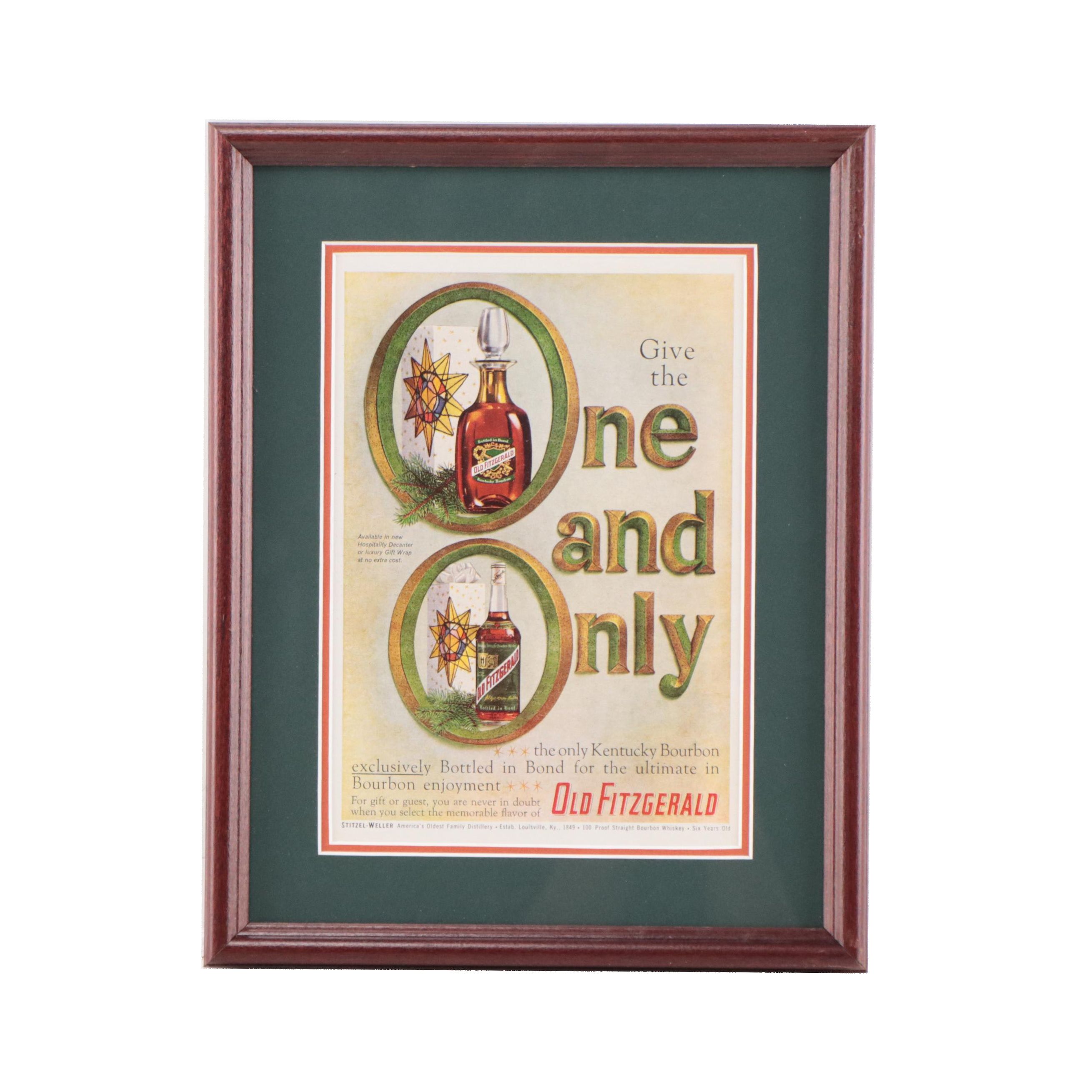 Old Fitzgerald Bourbon Whiskey Offset Lithograph Advertisement, Mid-20th Century