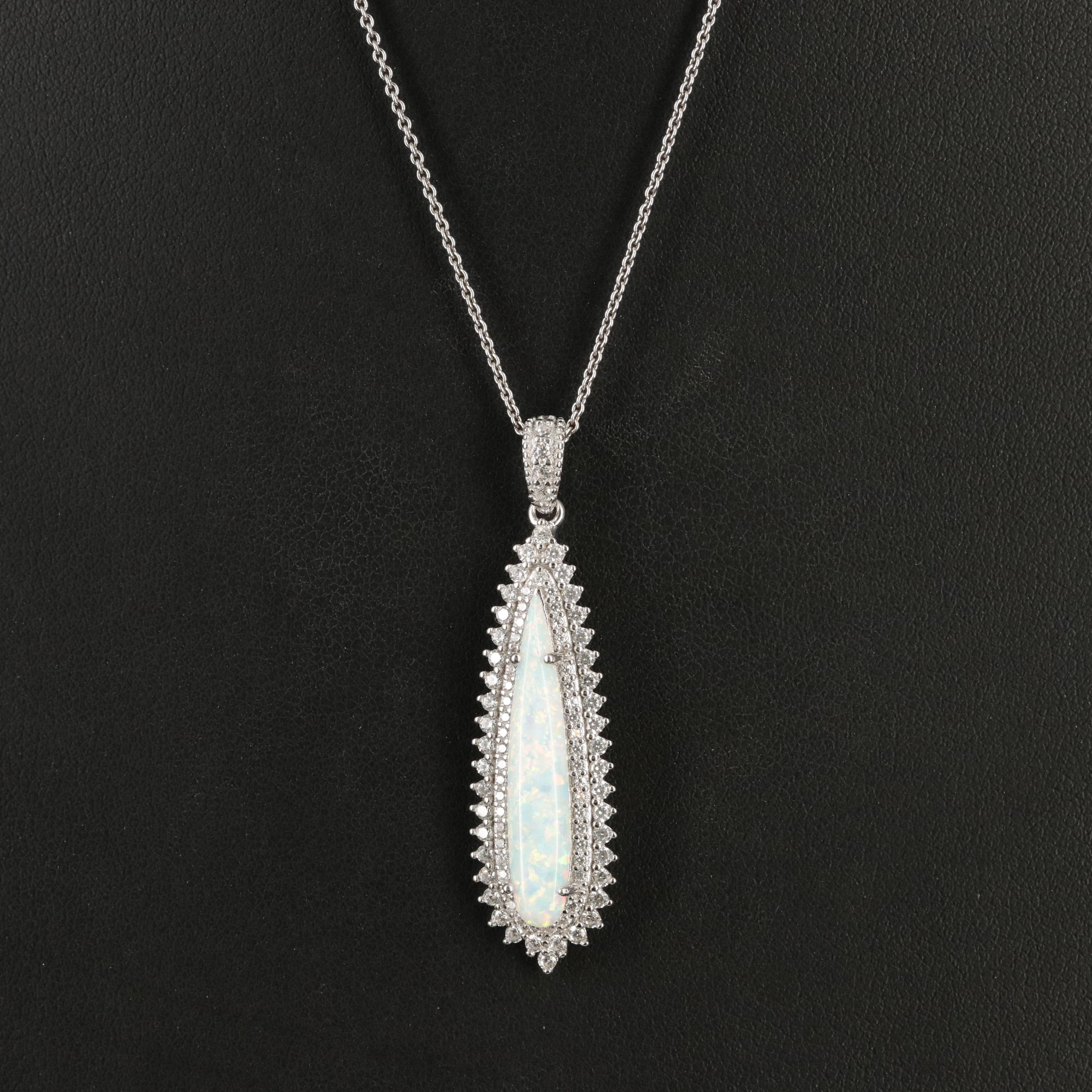 Sterling Opal and Cubic Zirconia Pendant Necklace