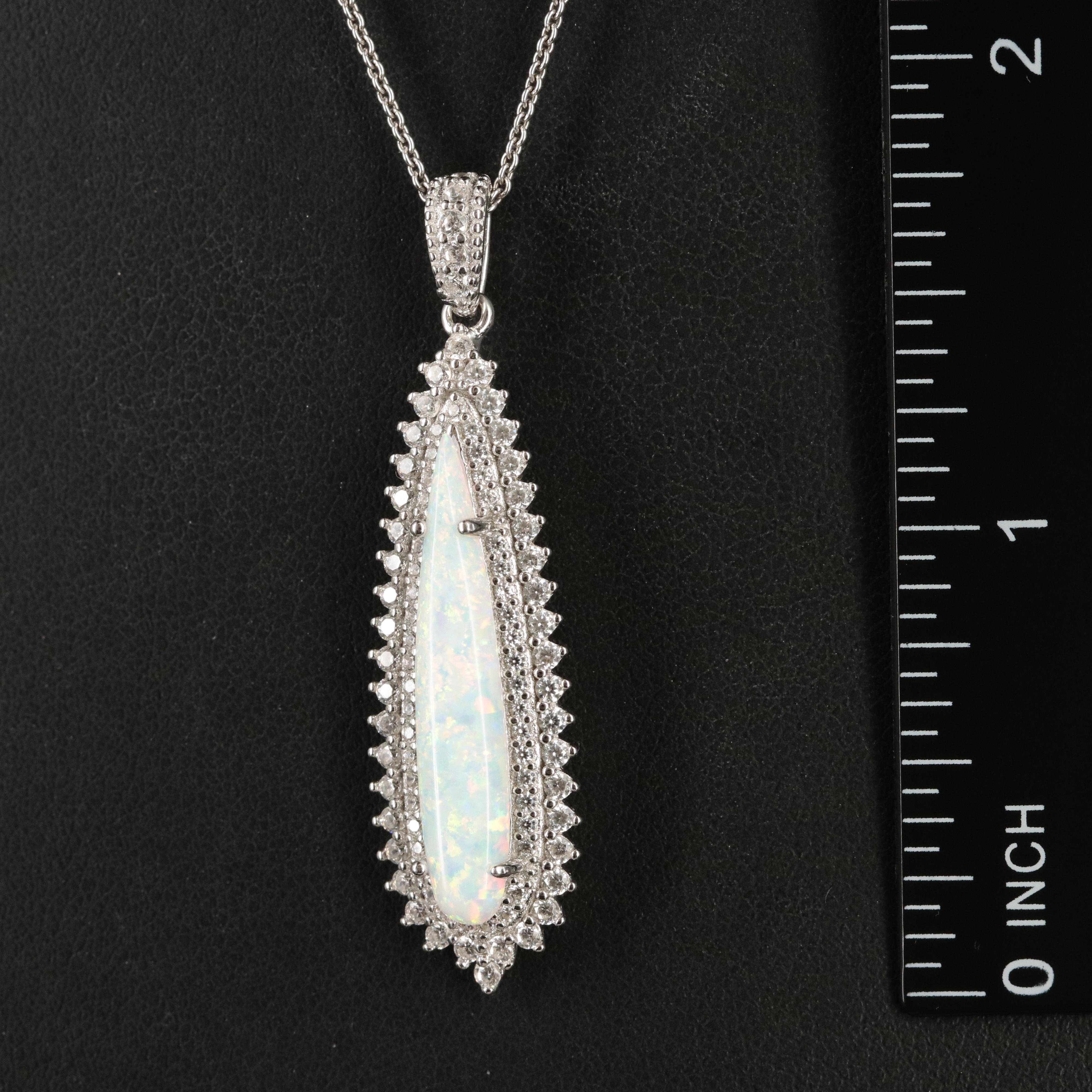 Sterling Opal and Cubic Zirconia Pendant Necklace