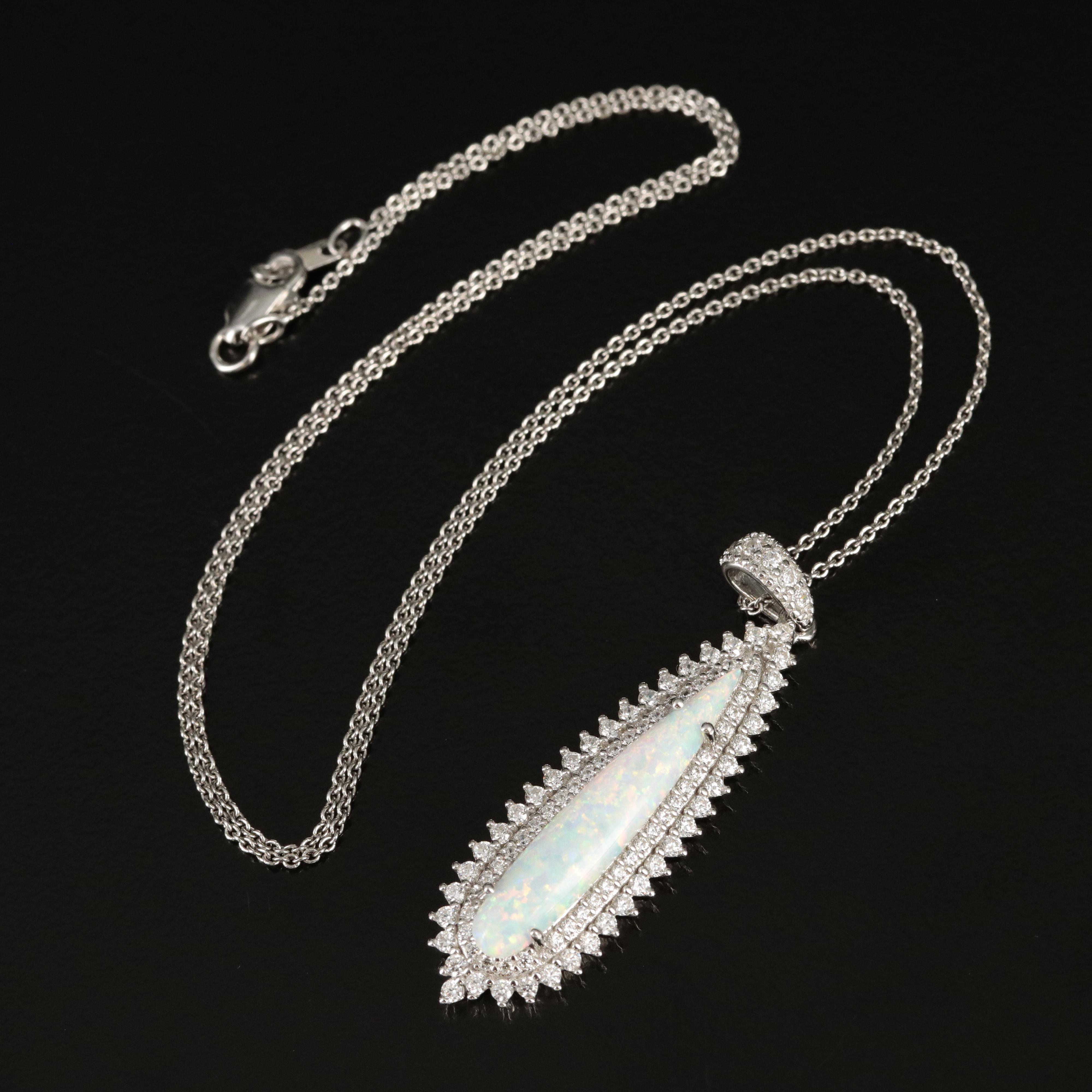 Sterling Opal and Cubic Zirconia Pendant Necklace