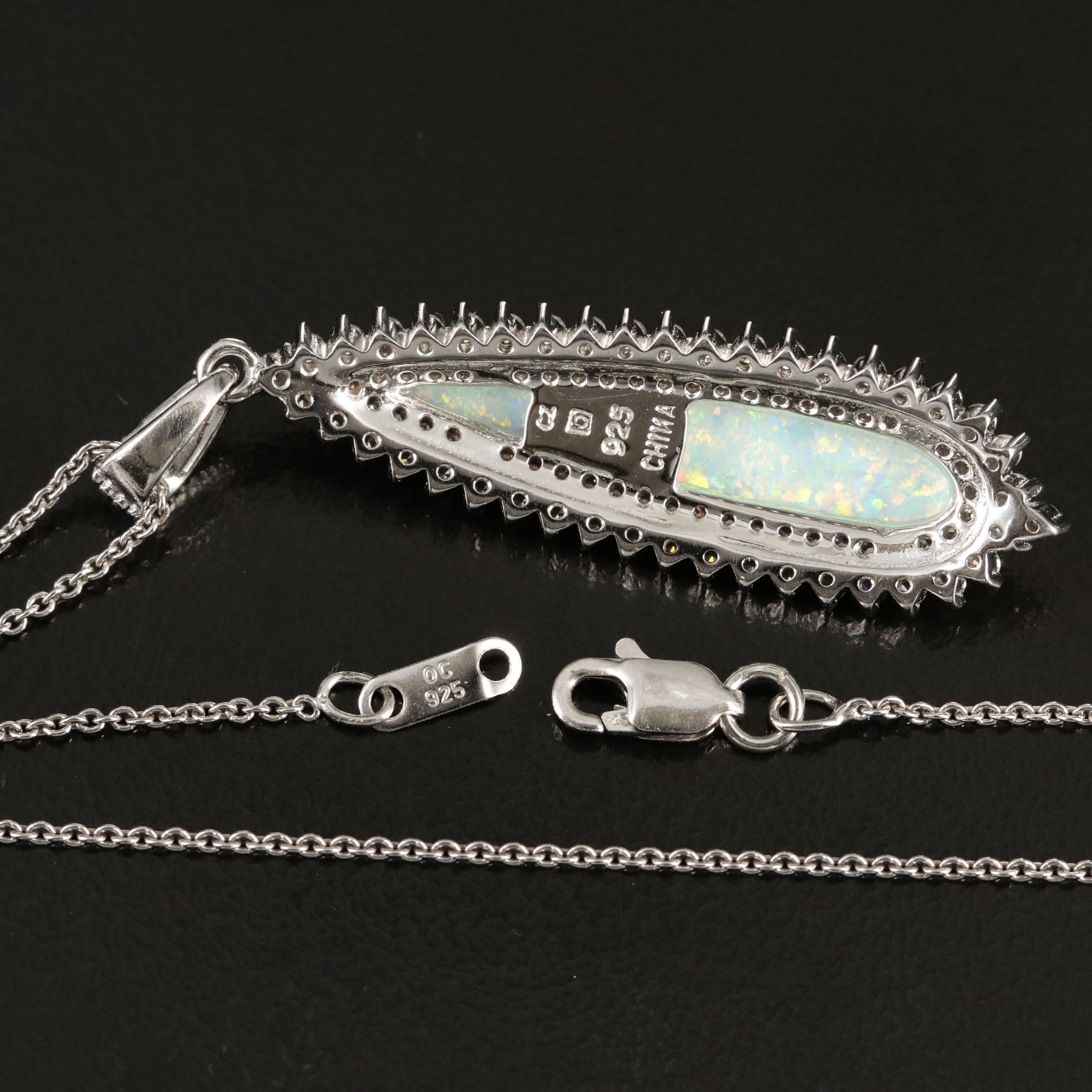 Sterling Opal and Cubic Zirconia Pendant Necklace