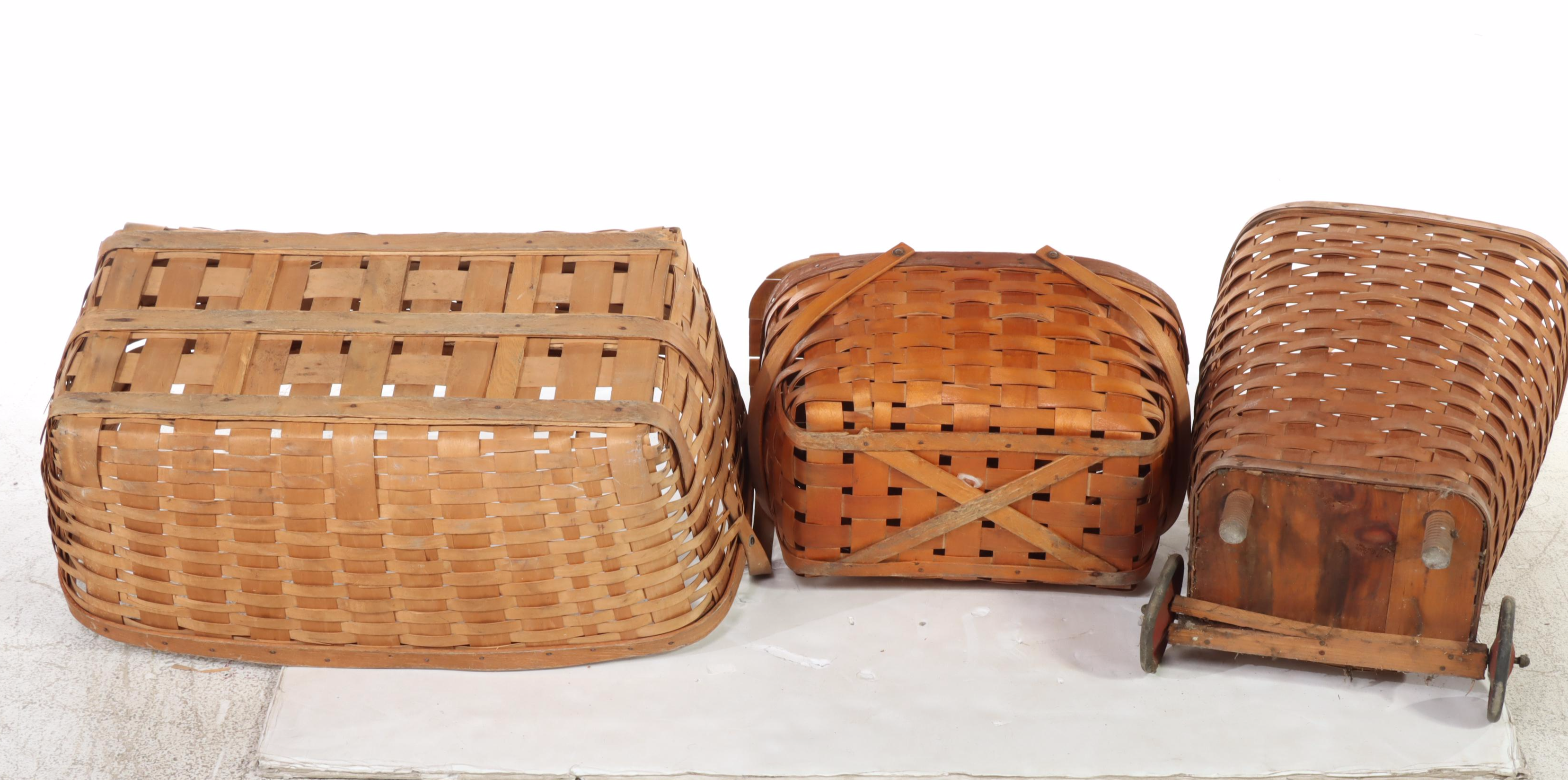 Red-Man Split Wood Grape Harvest Basket With More Wood Splint Baskets