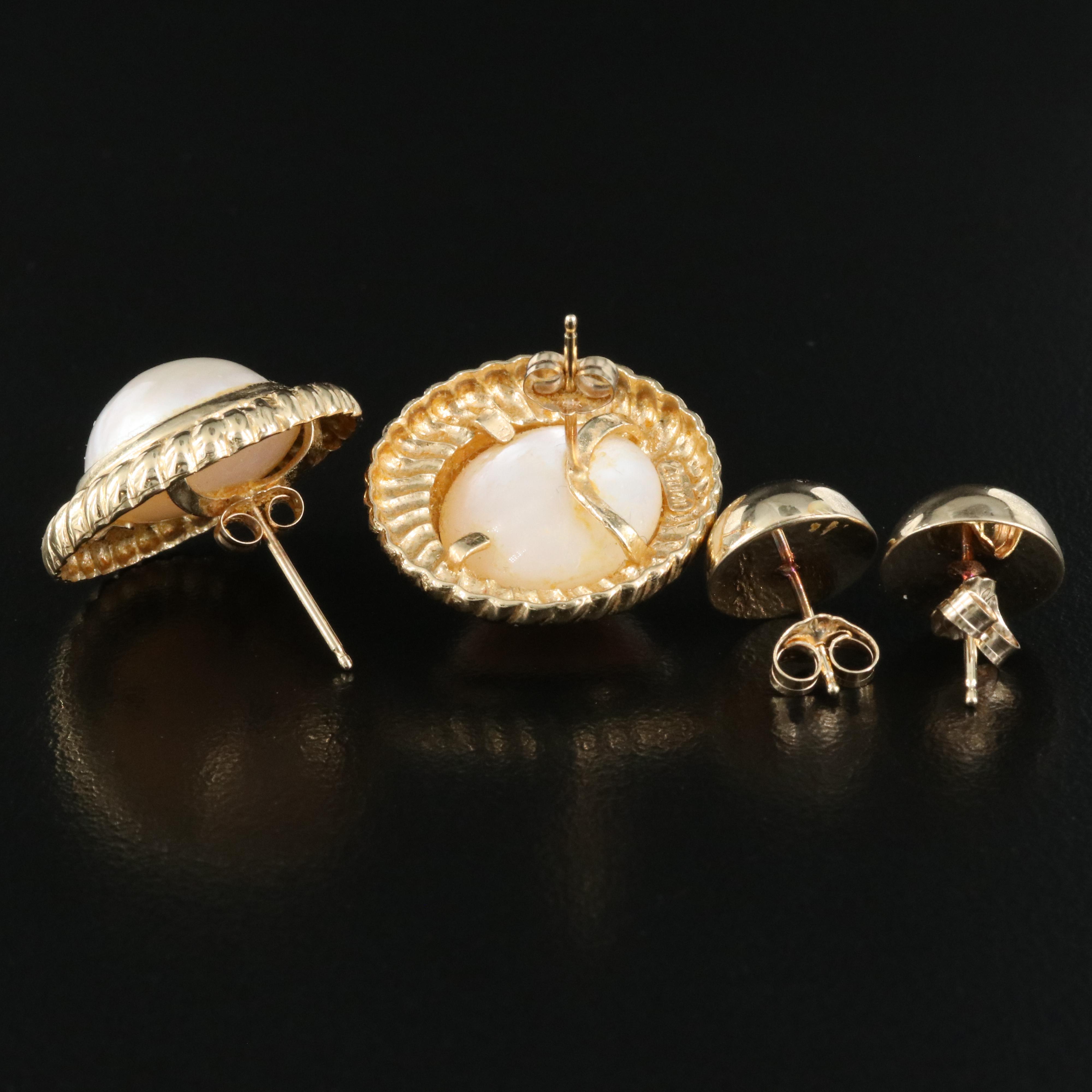 14K 13.00 mm Pearl Earrings with 10K Stud Earrings