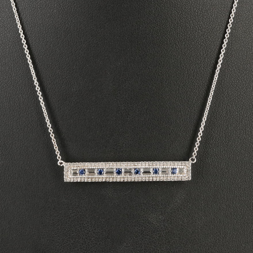 Sterling Sapphire and White Sapphire Bar Necklace