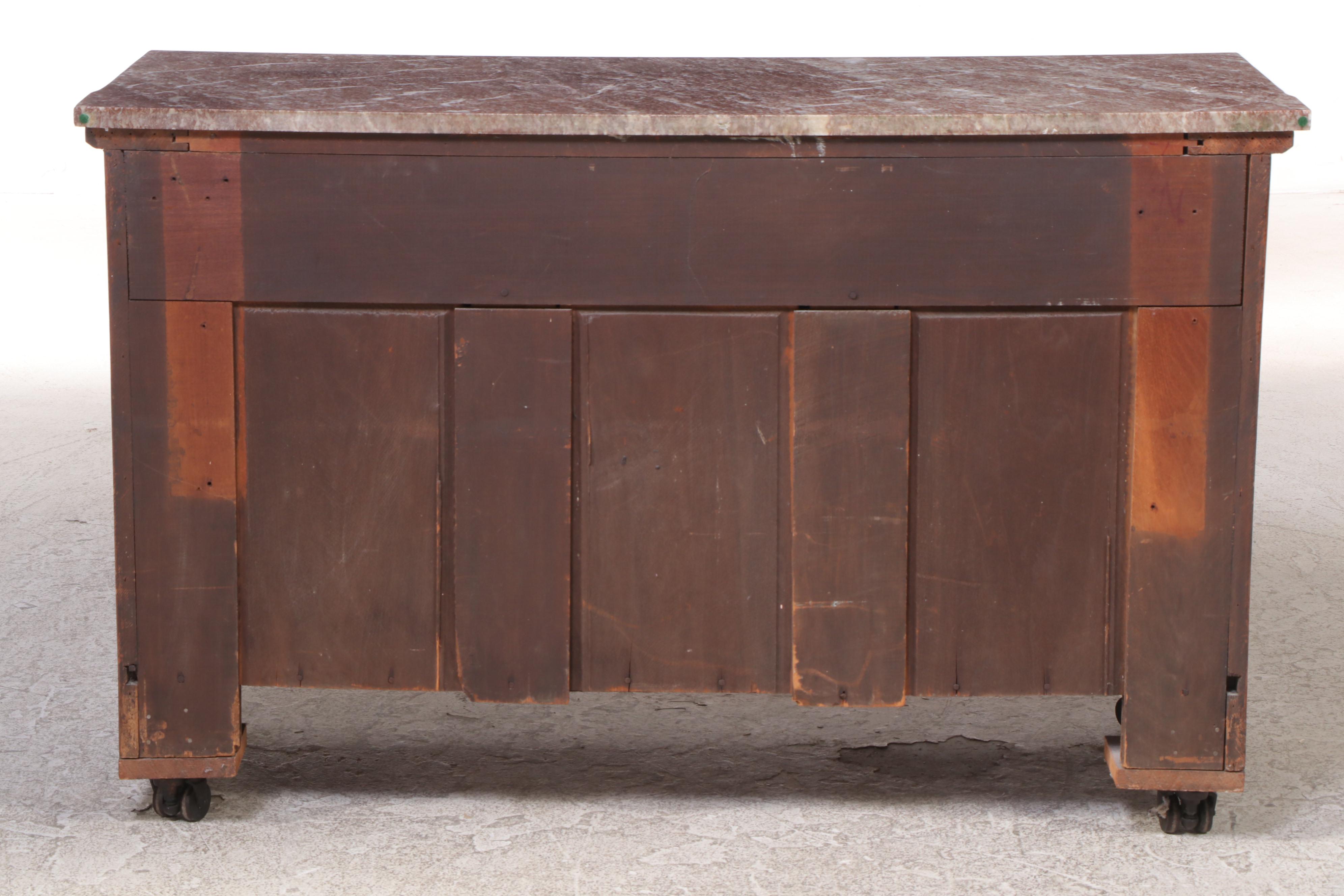 Victorian Walnut and Marble Top Five-Drawer Chest, Late 19th Century