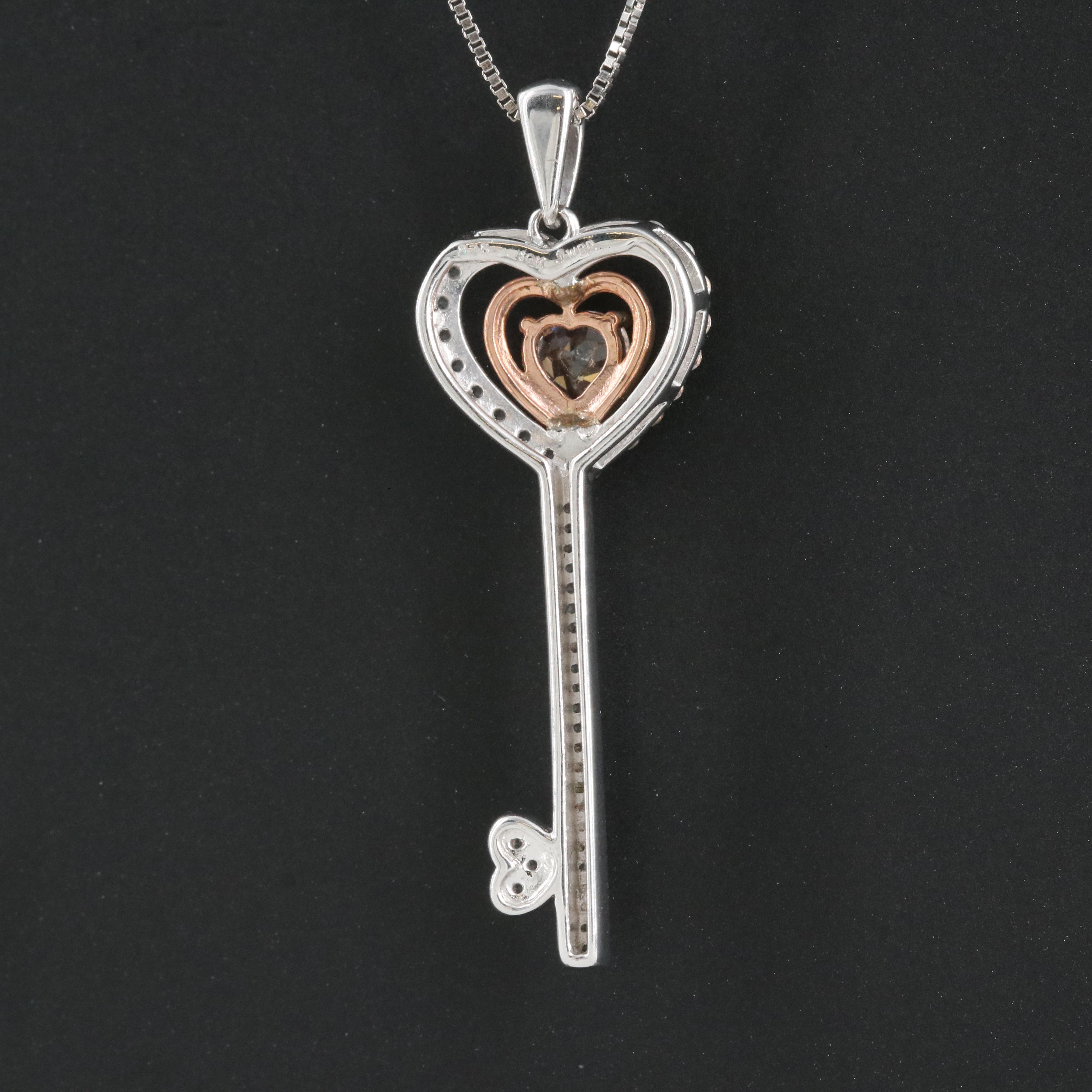 Sterling Sapphire Key Necklace with 10K Rose Gold Accent