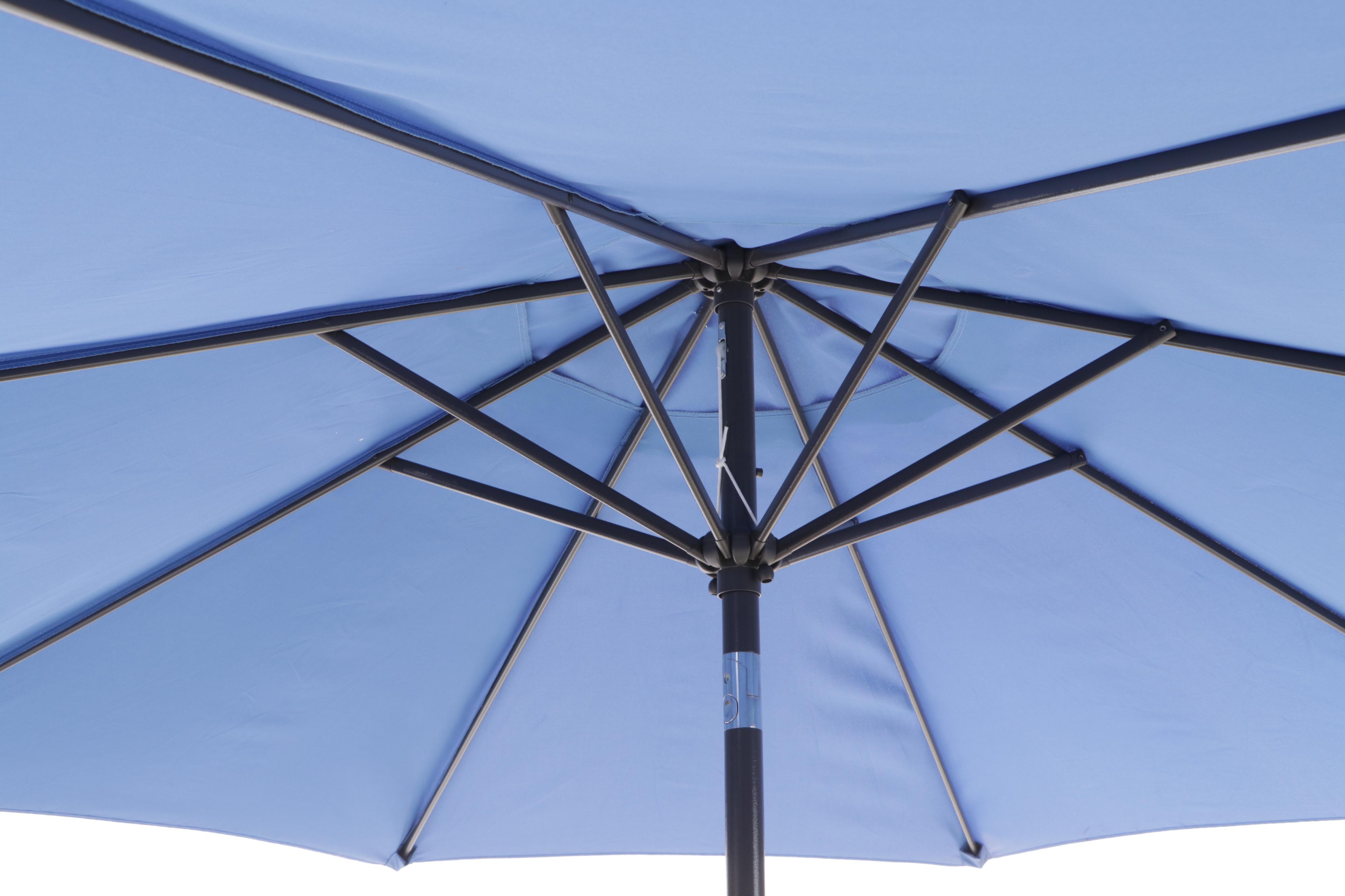Seven-Piece Cast Metal Patio Dining Set with Umbrella