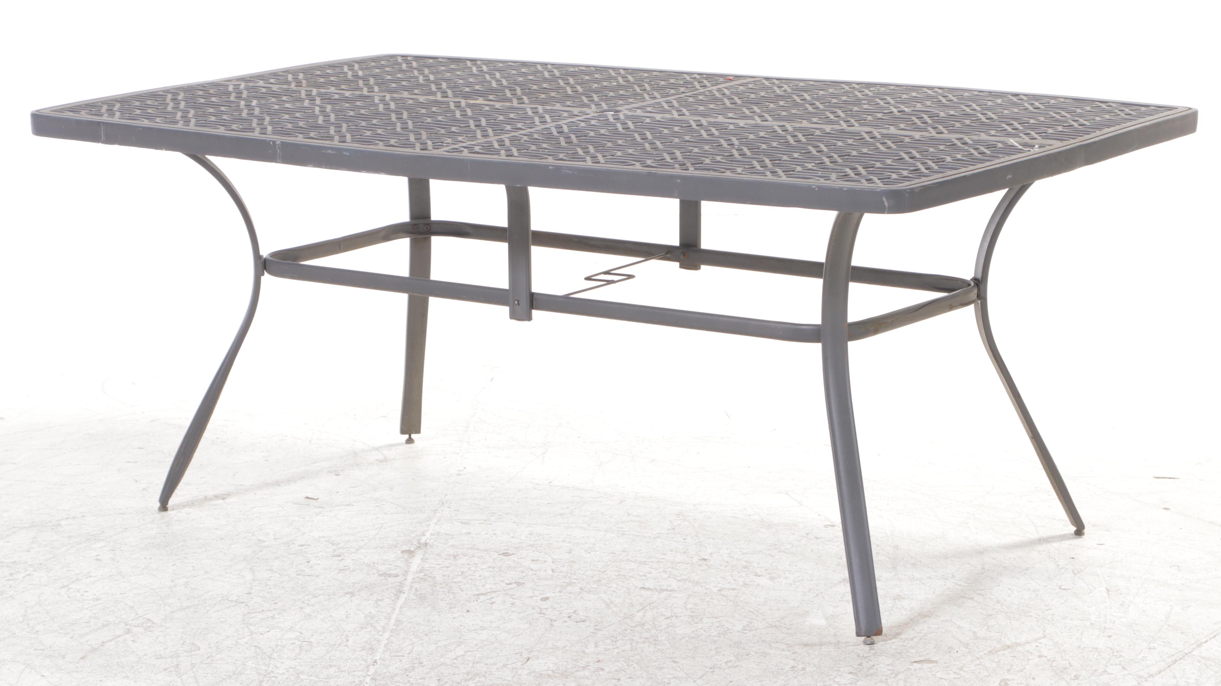 Seven-Piece Cast Metal Patio Dining Set with Umbrella