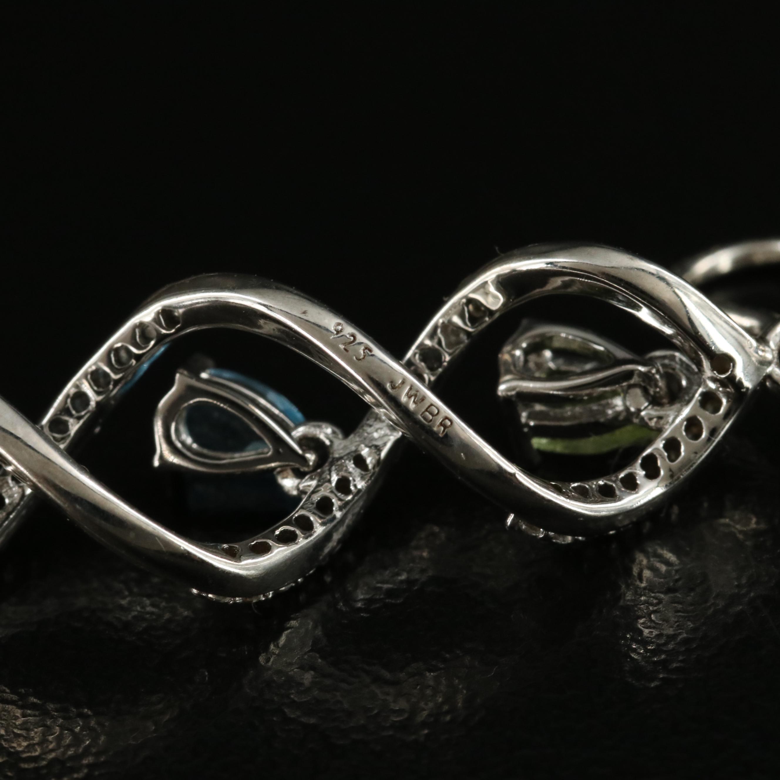 Sterling Topaz, Peridot and Sapphire Spiral Earrings