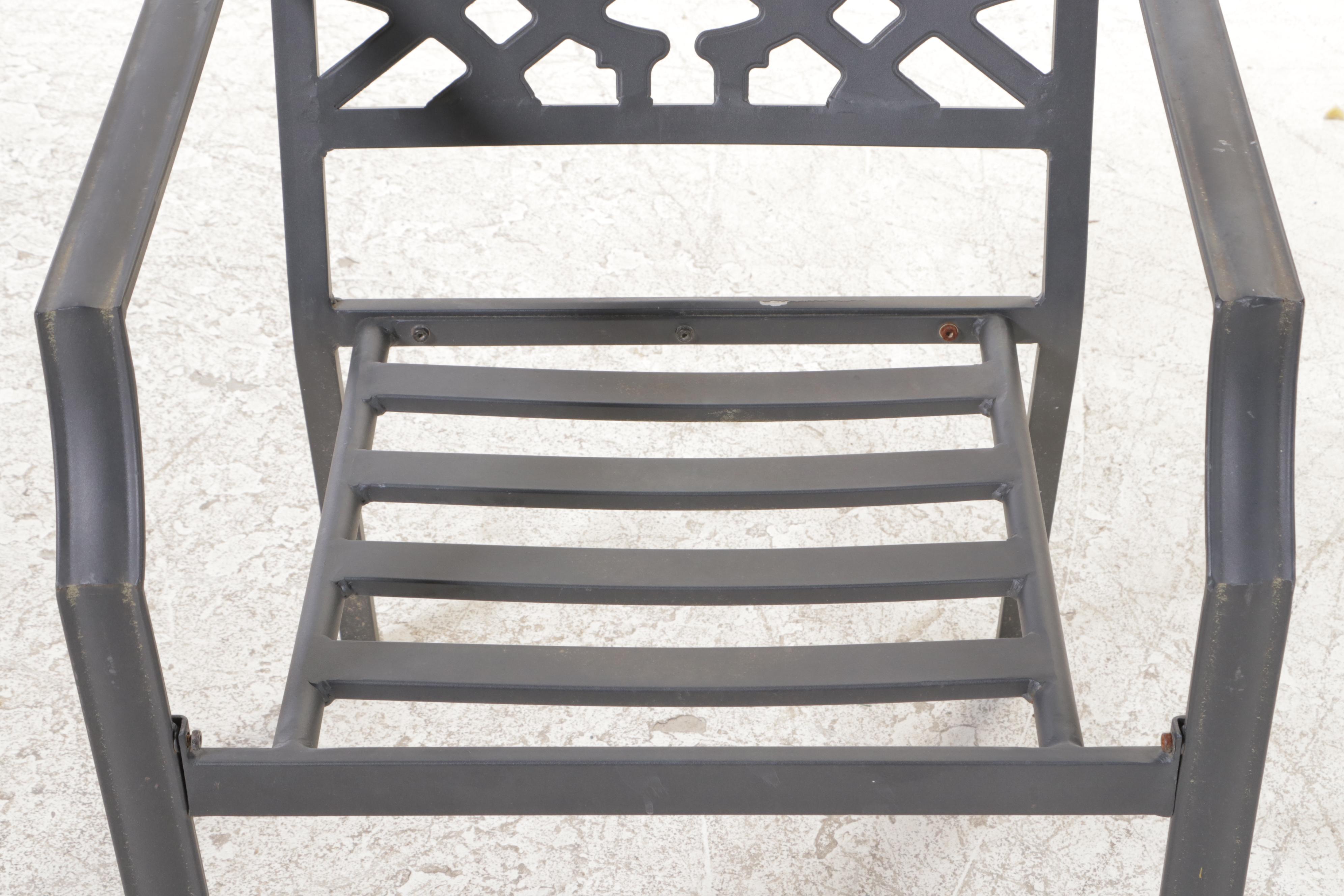 Seven-Piece Cast Metal Patio Dining Set with Umbrella