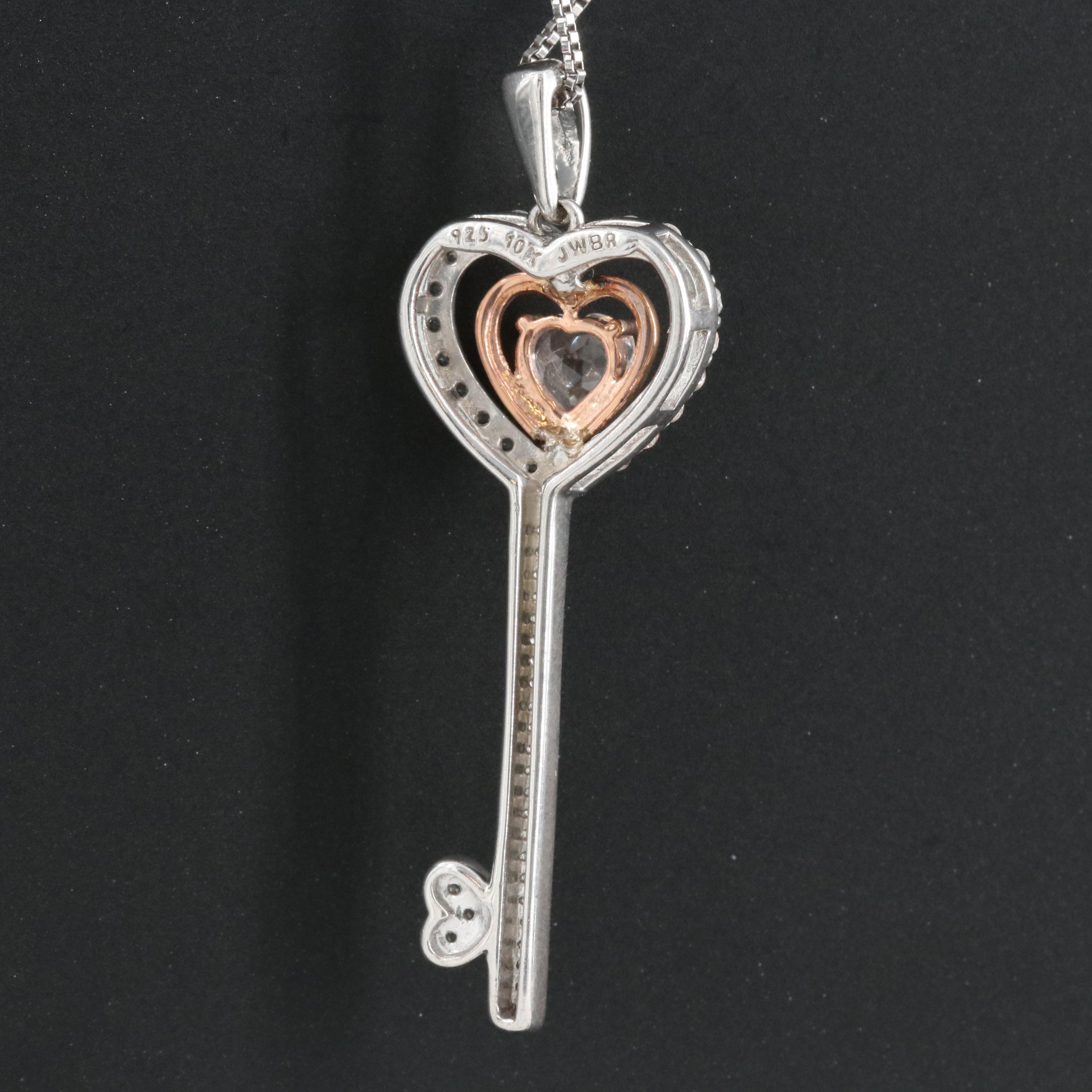 Sterling Sapphire Key Necklace with 10K Rose Gold Accent