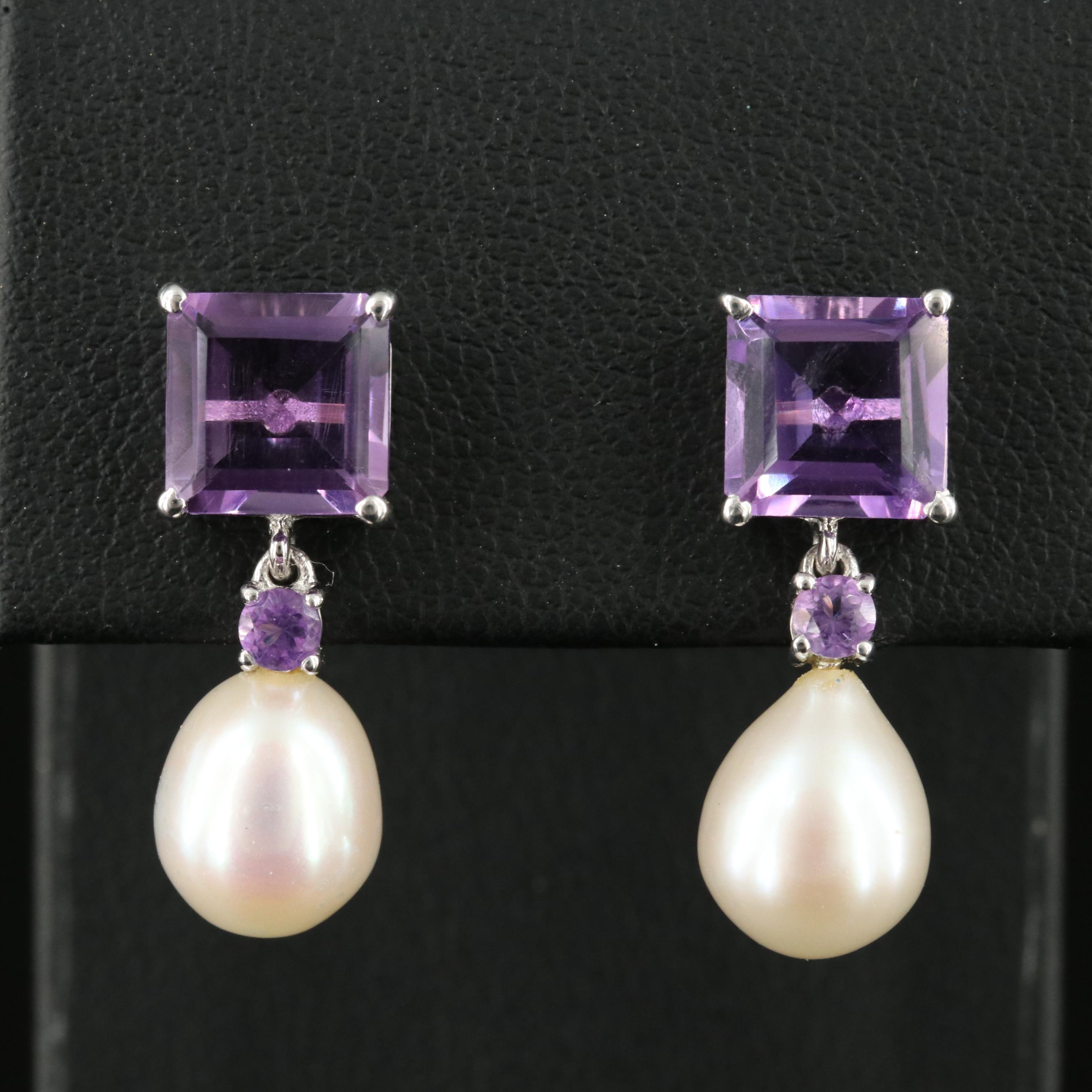Sterling Amethyst and Pearl Earrings
