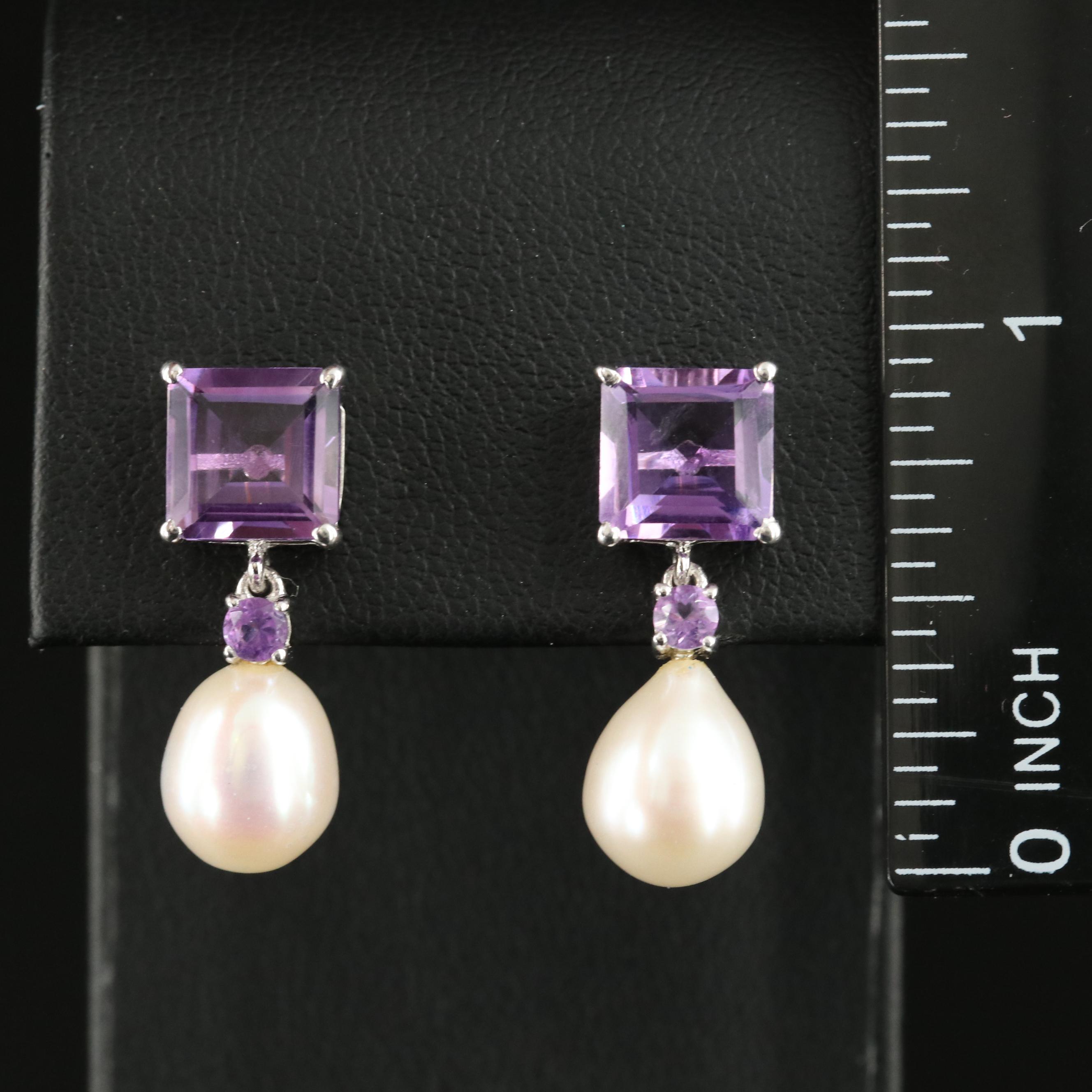 Sterling Amethyst and Pearl Earrings