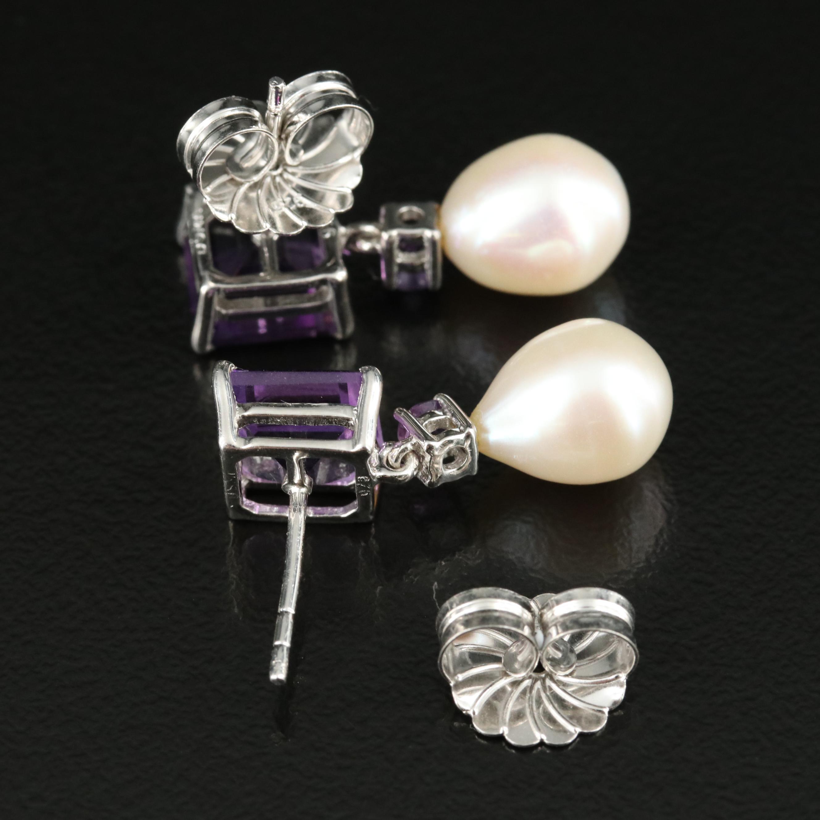 Sterling Amethyst and Pearl Earrings