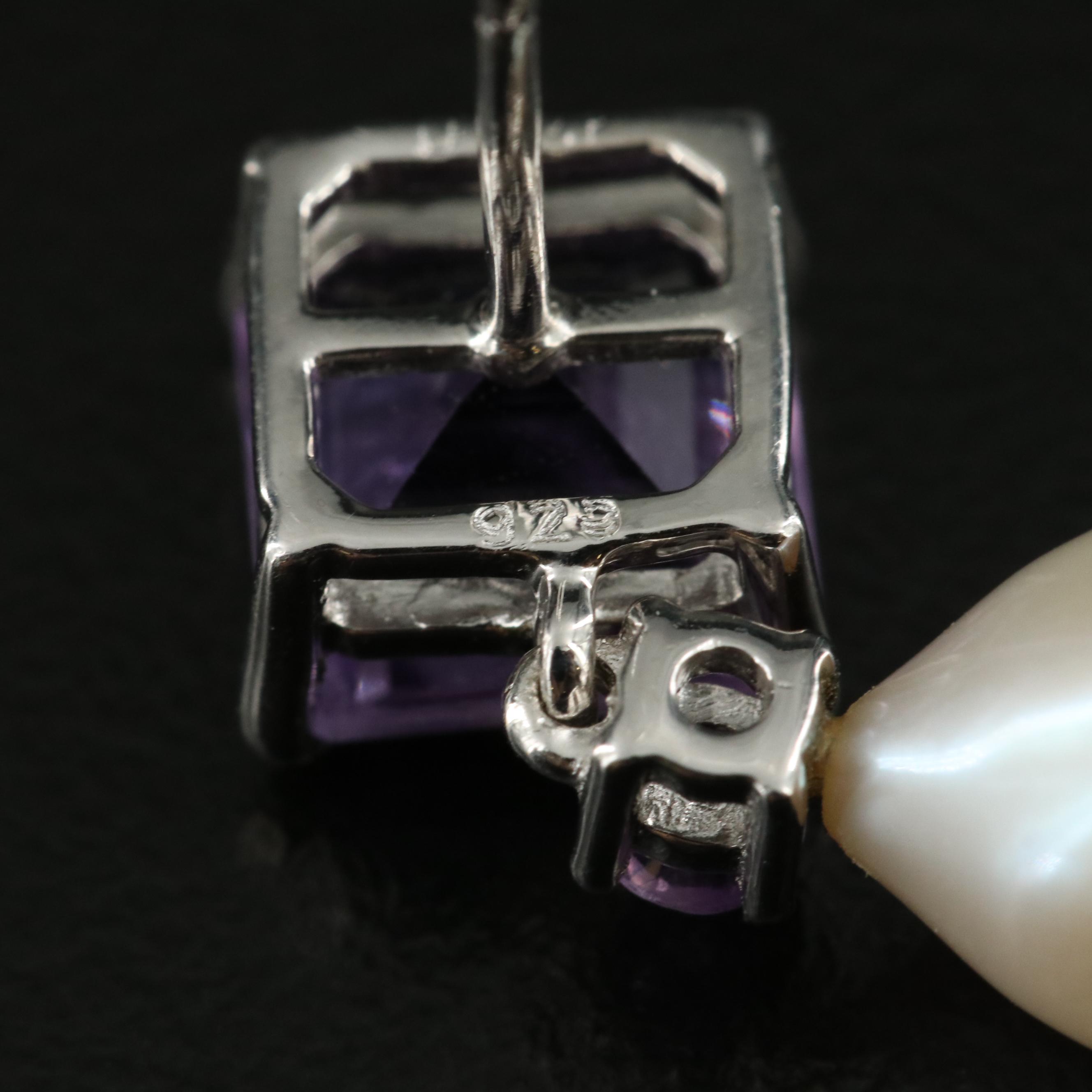 Sterling Amethyst and Pearl Earrings