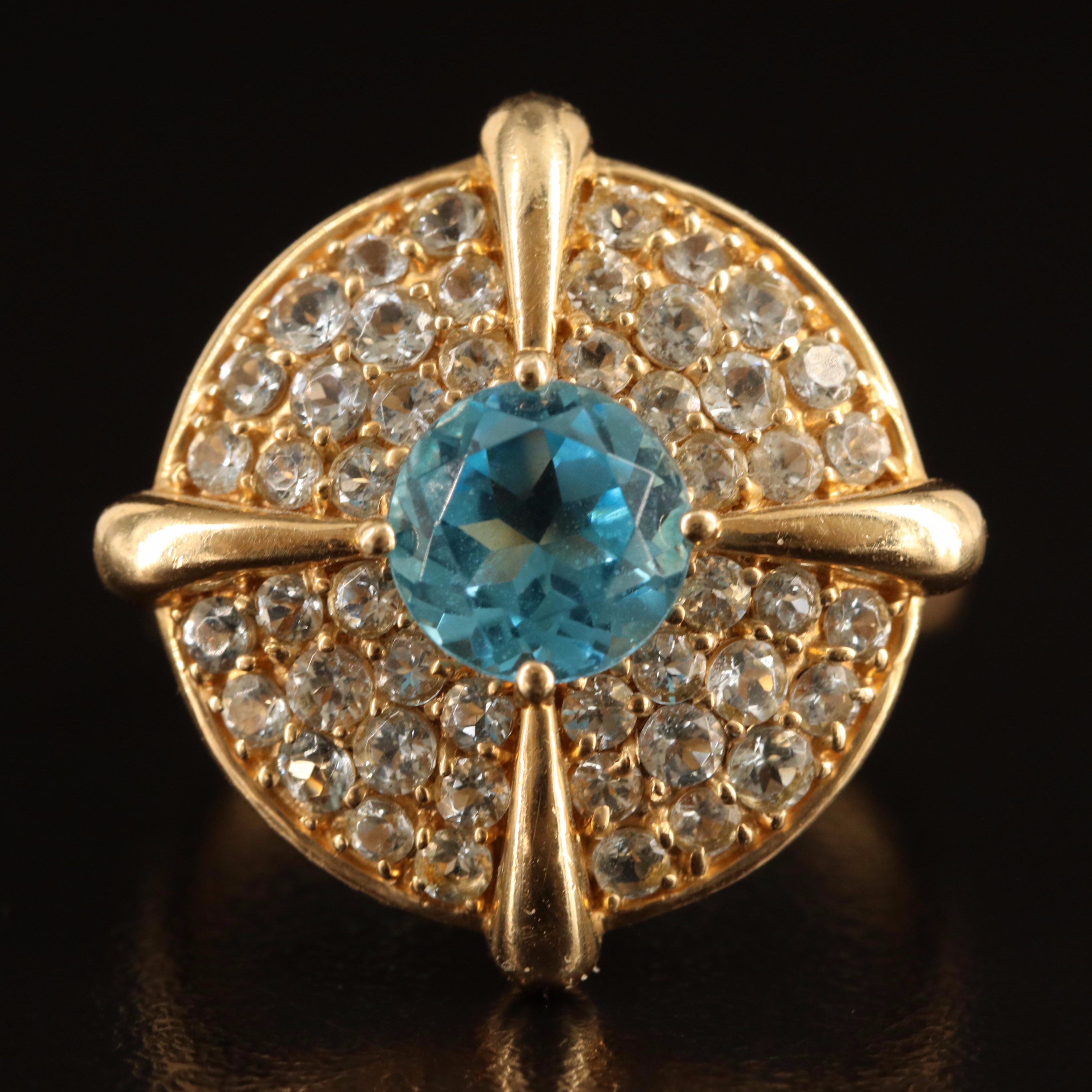14K Swiss Blue Topaz and White Spinel Ring