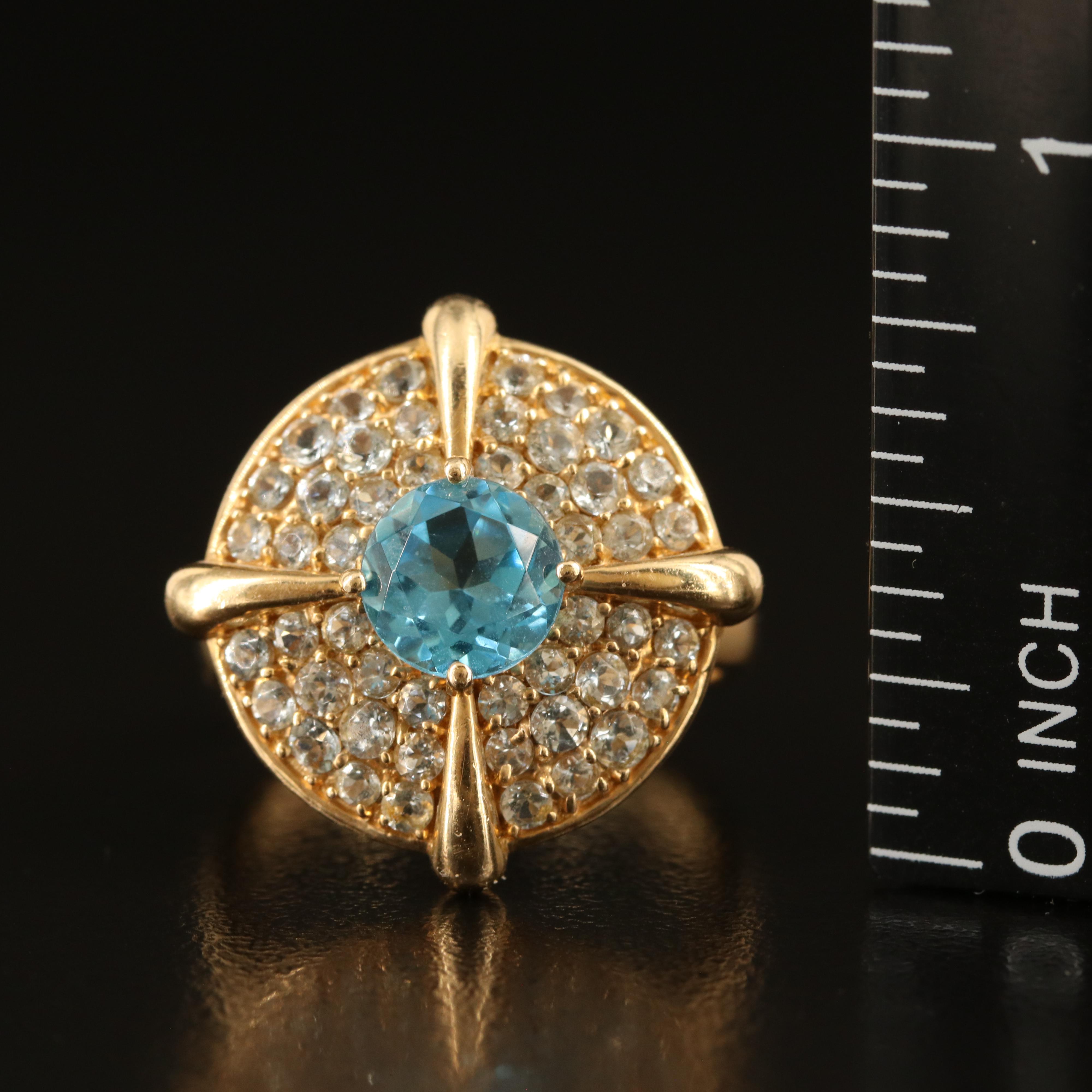 14K Swiss Blue Topaz and White Spinel Ring