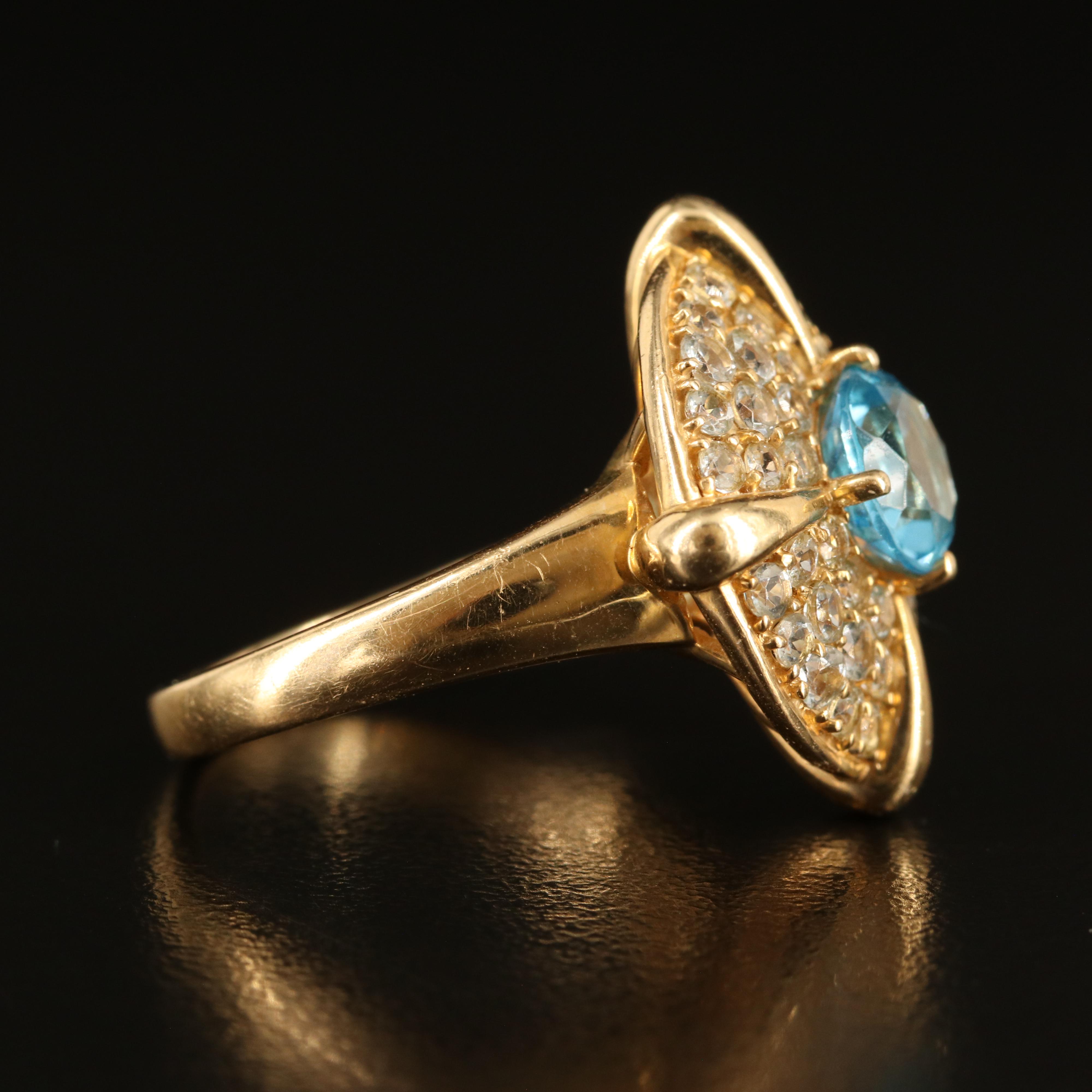 14K Swiss Blue Topaz and White Spinel Ring
