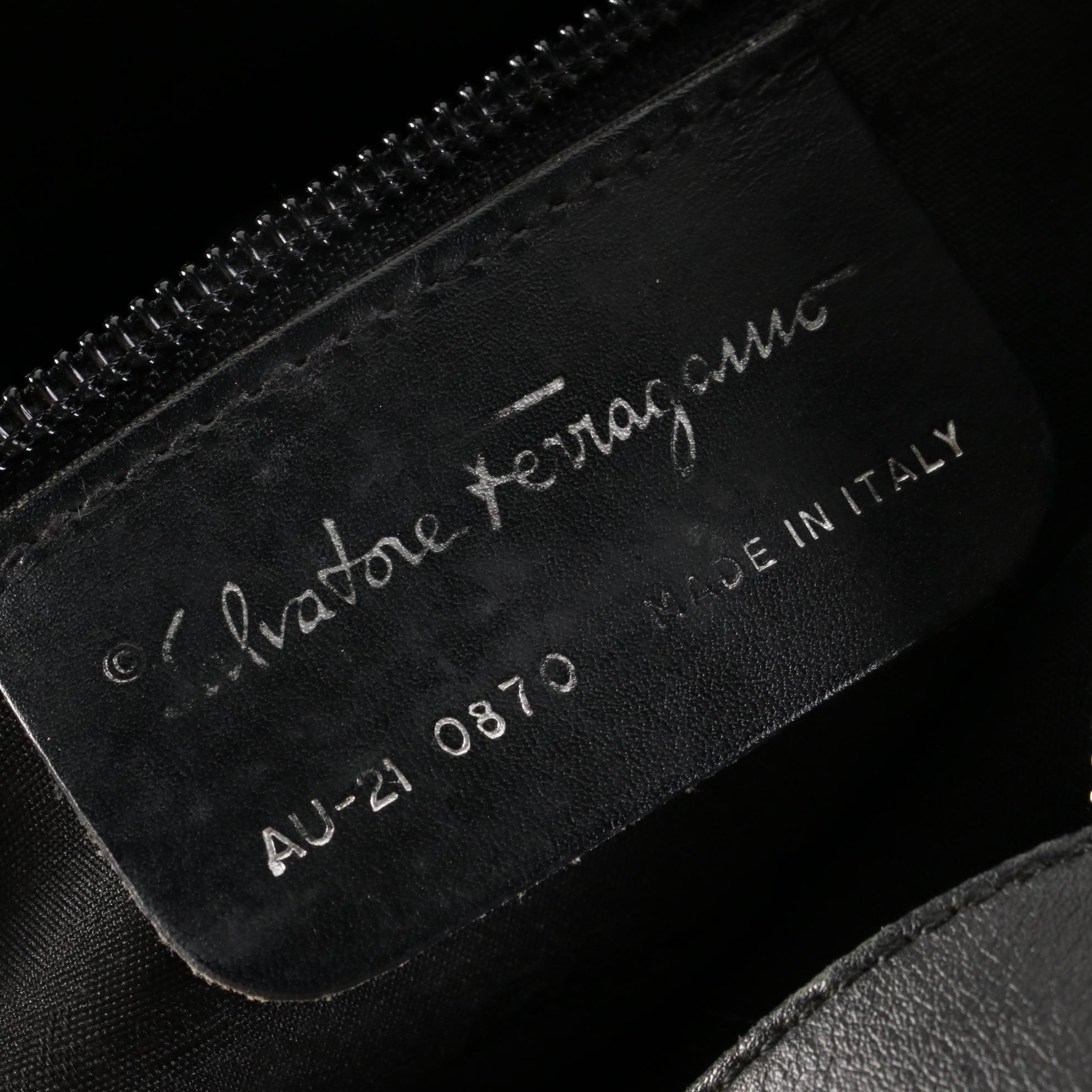 Salvatore Ferragamo Hobo Bag in Black Gancini Canvas and Leather Trim