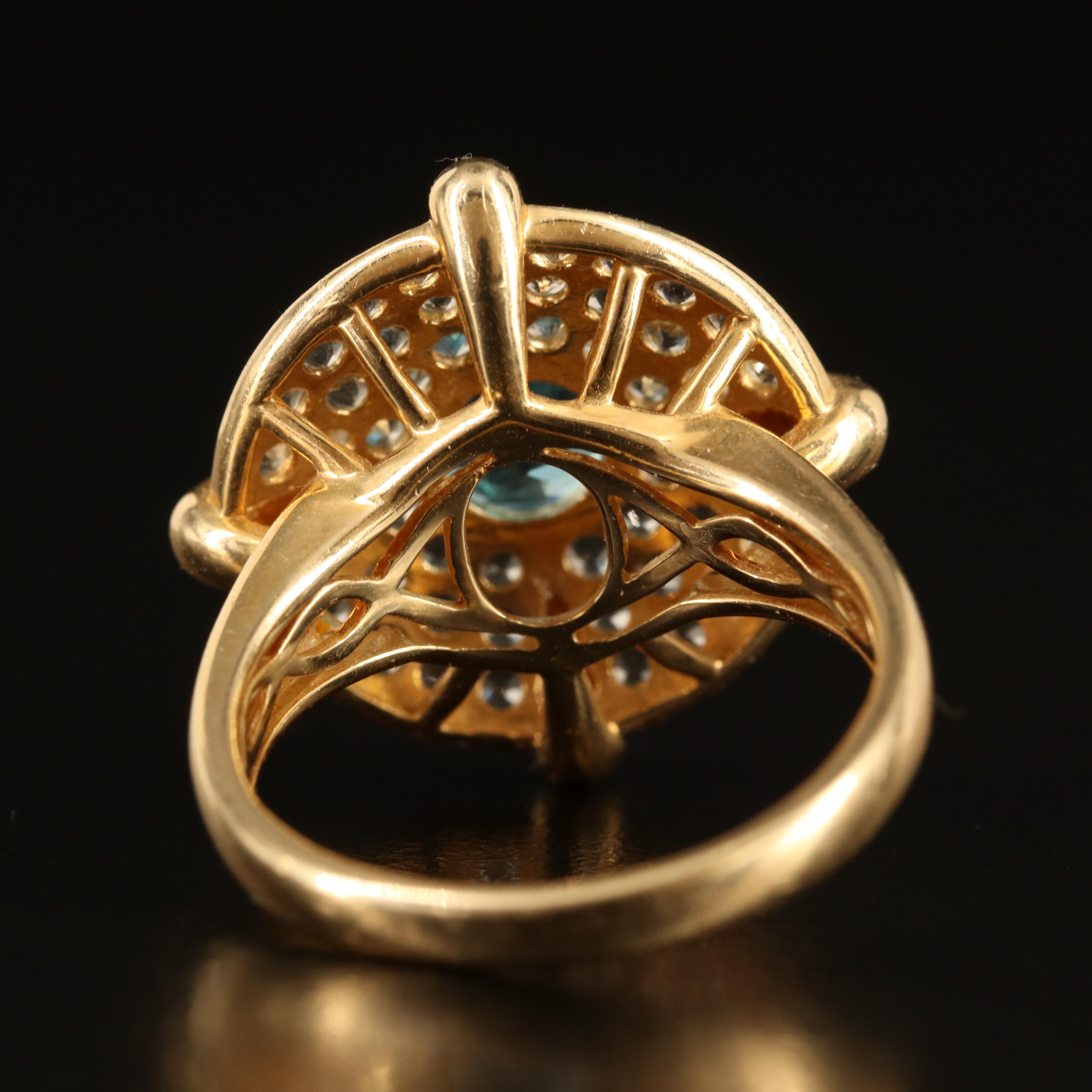 14K Swiss Blue Topaz and White Spinel Ring