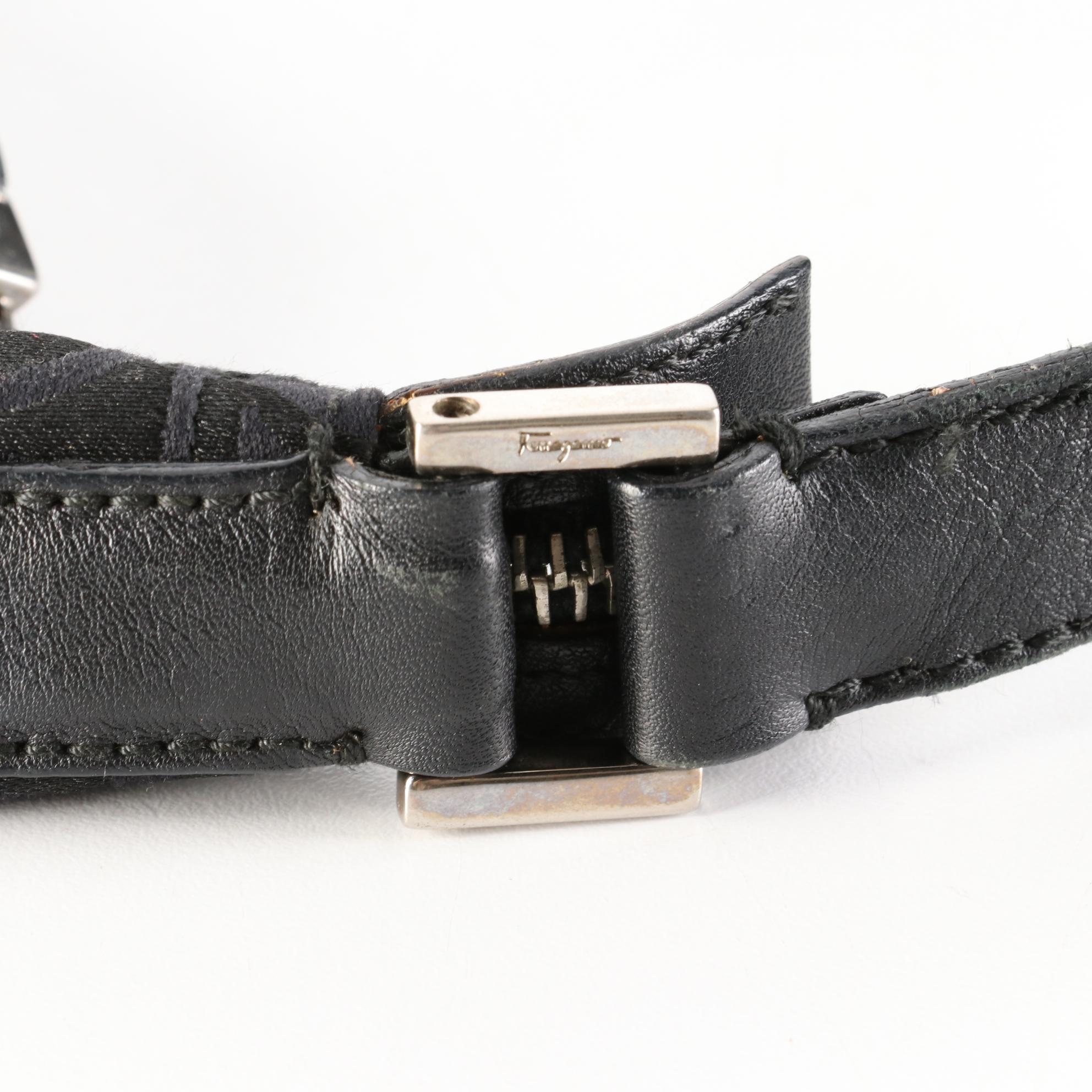 Salvatore Ferragamo Hobo Bag in Black Gancini Canvas and Leather Trim